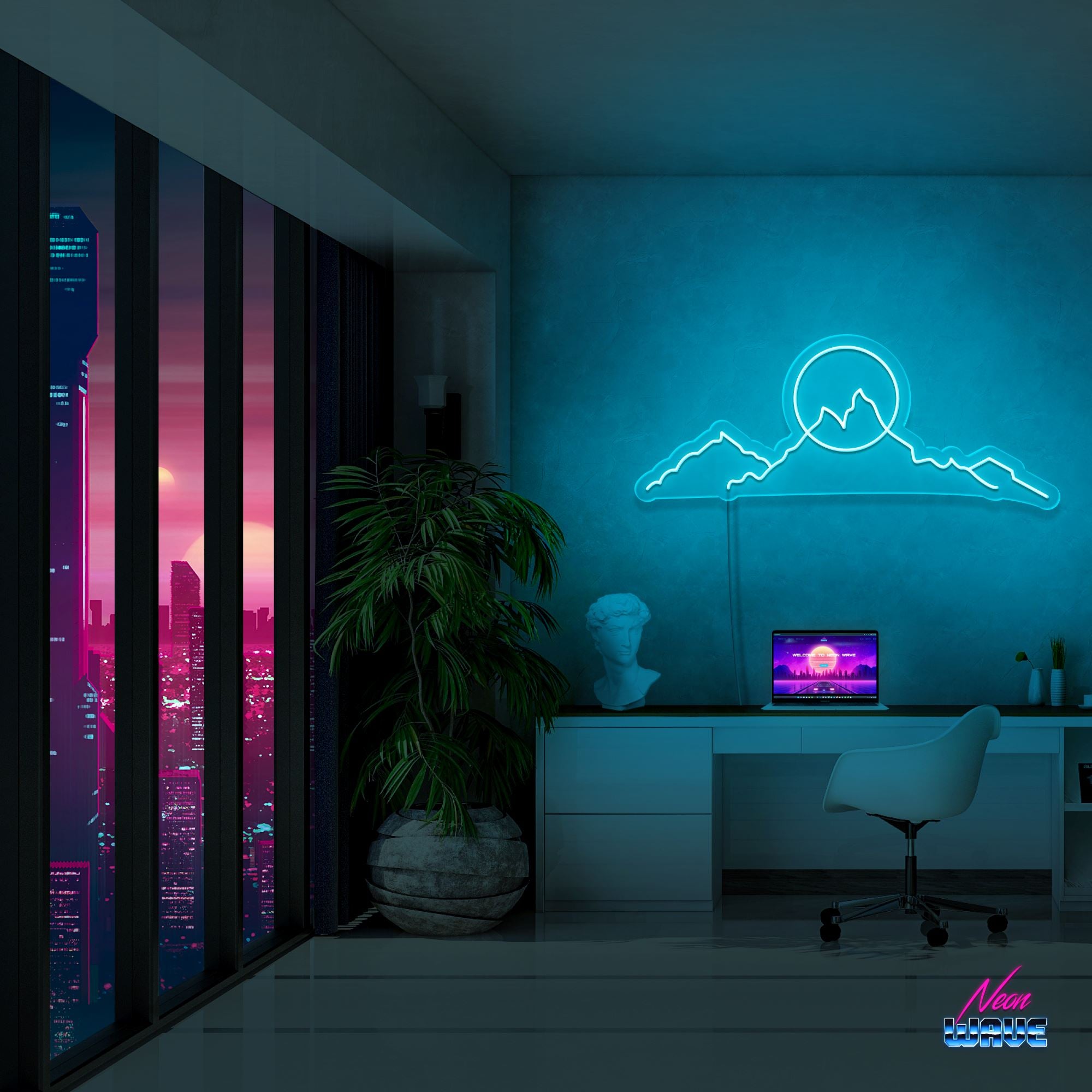Mountain Romantic Neon Sign Neonwave.ch 50cm Hellblau