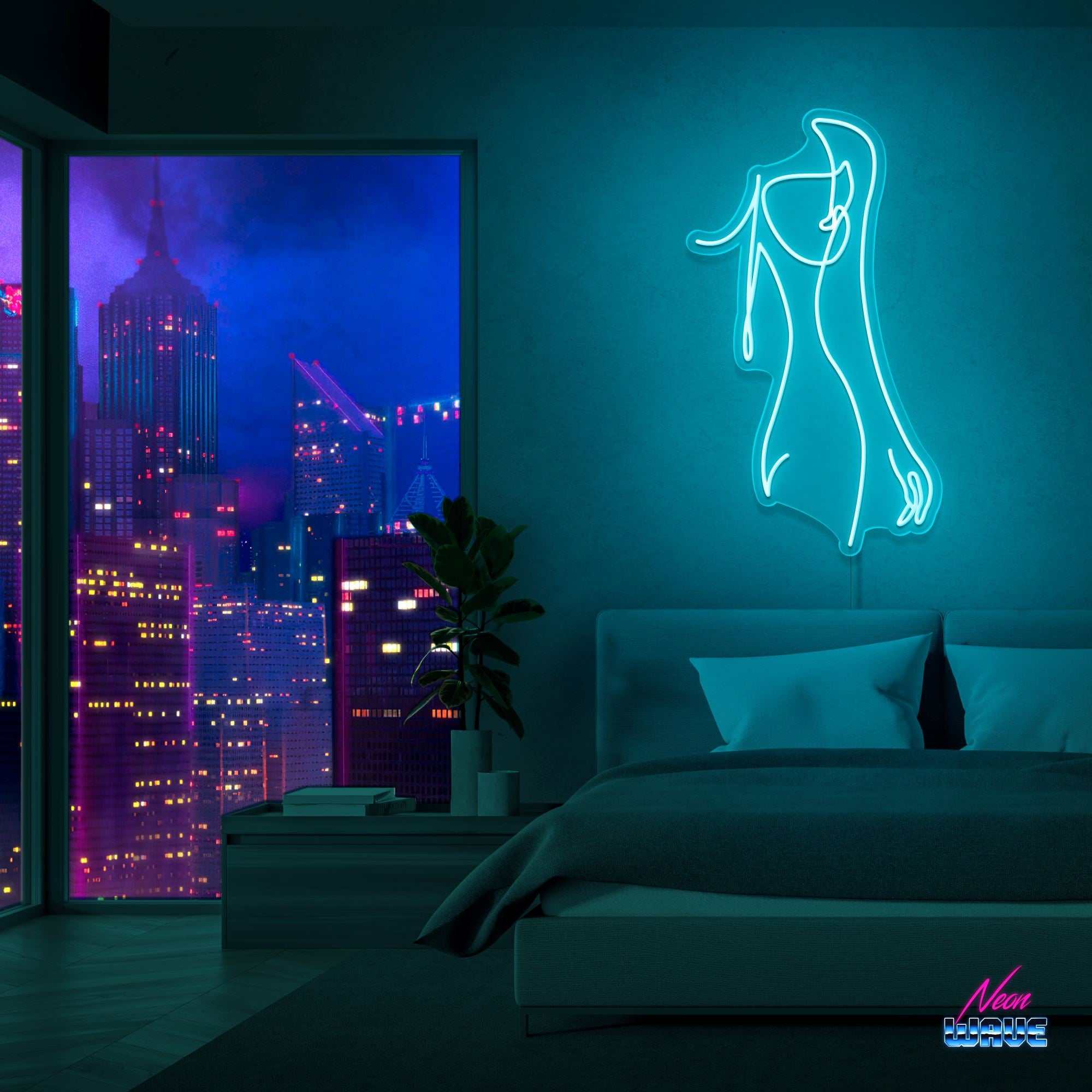 Body Silhouette Neon Sign Neonwave.ch 75 cm Hellblau