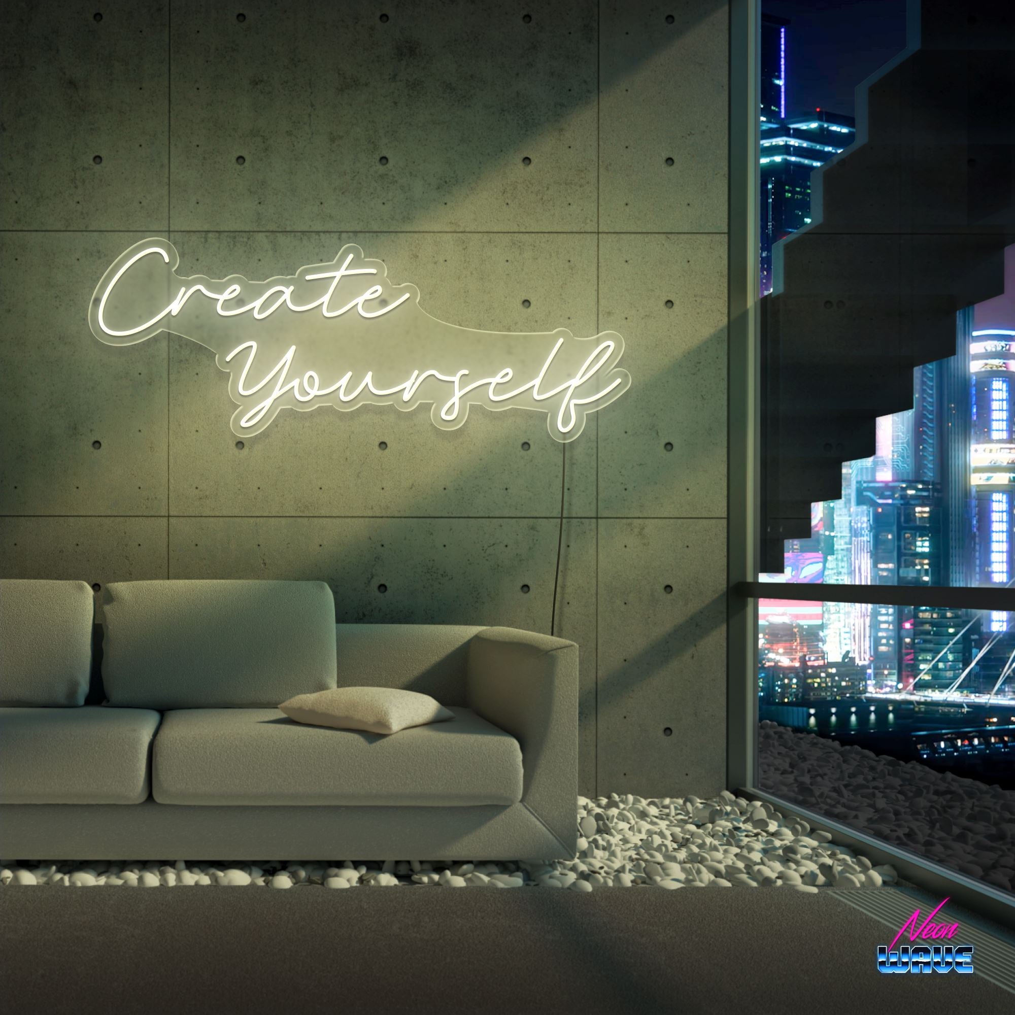 CREATE YOURSELF Neon Sign Neonwave.ch 100cm Warmweiss