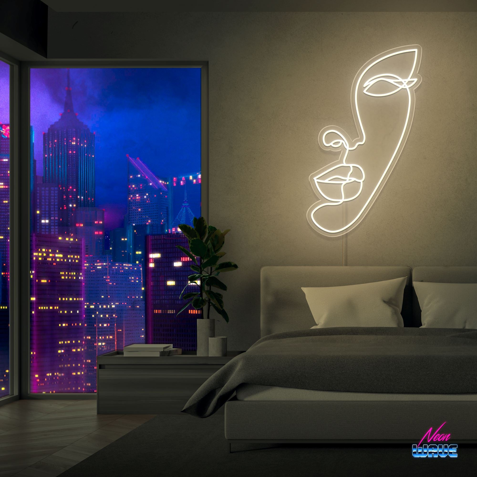 Half face Silhouette Neon Sign Neonwave.ch 75 cm Warmweiss