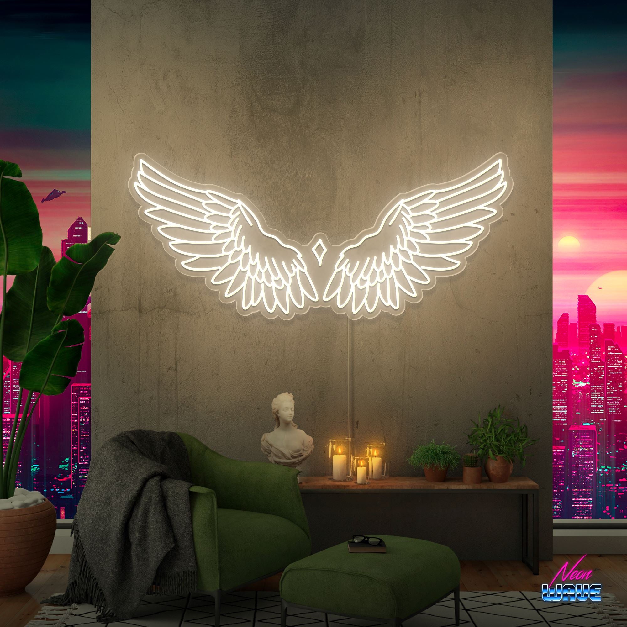 Wings Neon Sign Neonwave.ch 100 cm Warmweiss 