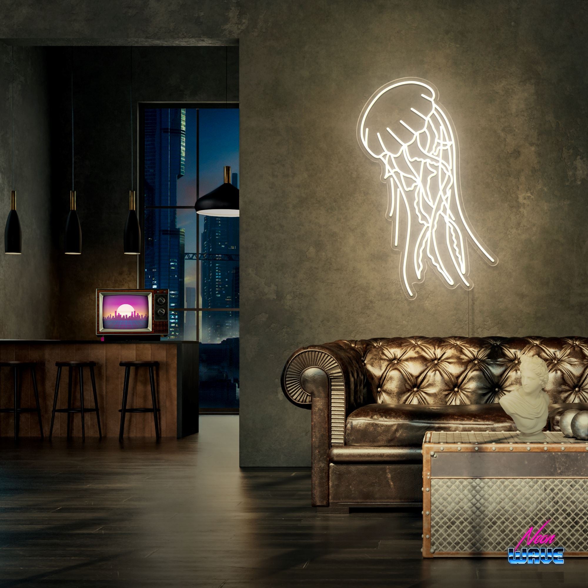 Jellyfish Neon Sign Neonwave.ch 75 cm Warmweiss