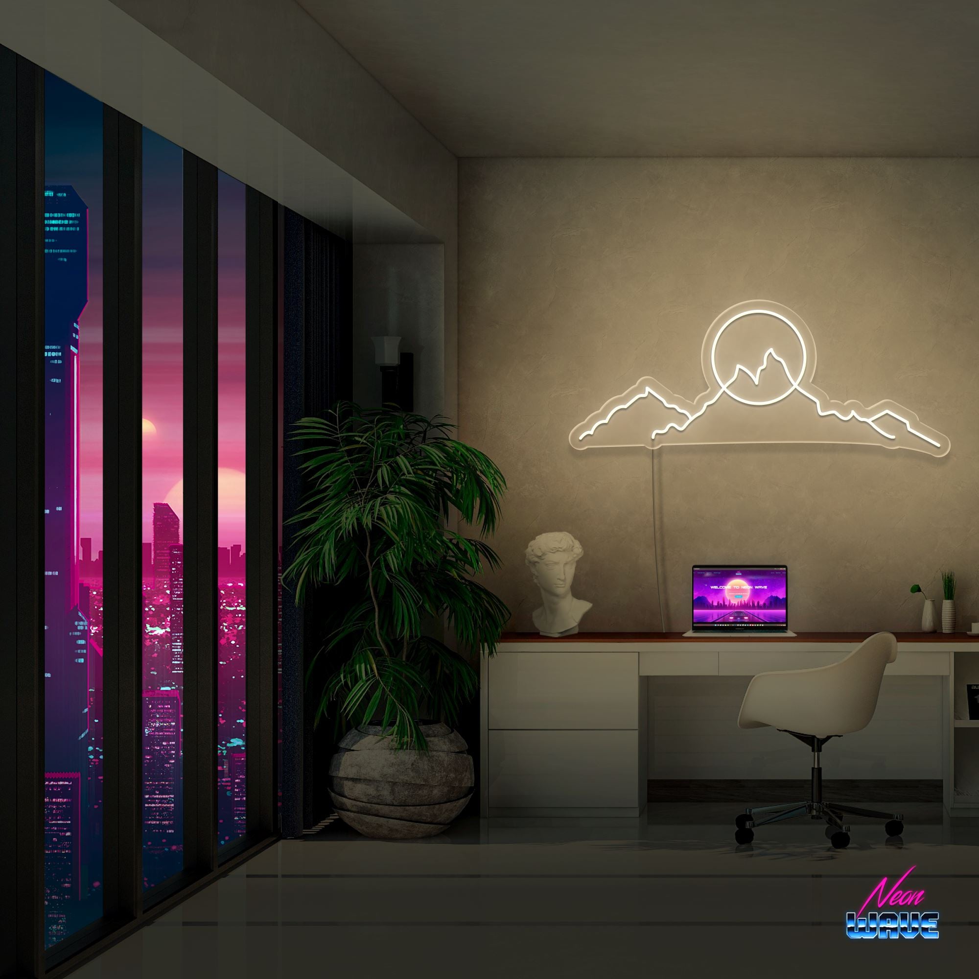 Mountain Romantic Neon Sign Neonwave.ch 50cm Warmweiss