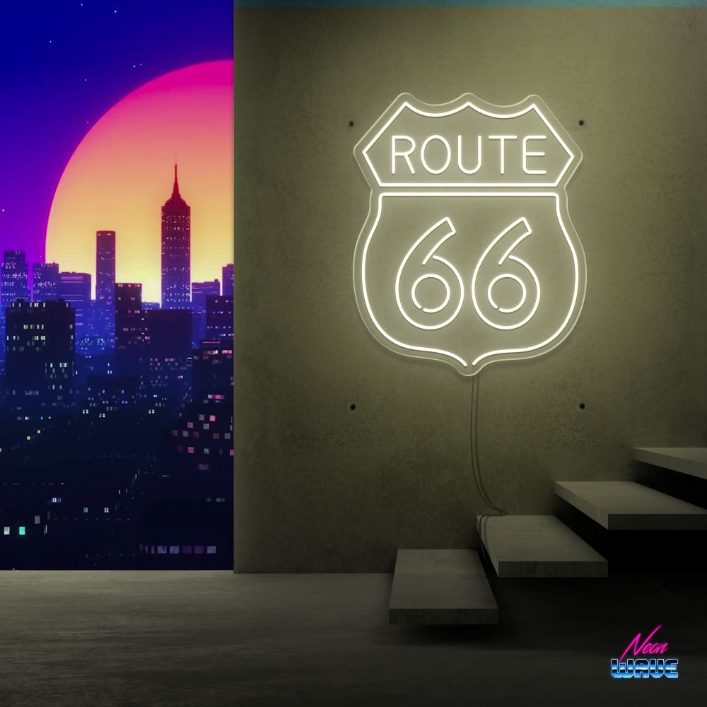 Route 66 Neon Sign Neonwave.ch 50cm Warmweiss 