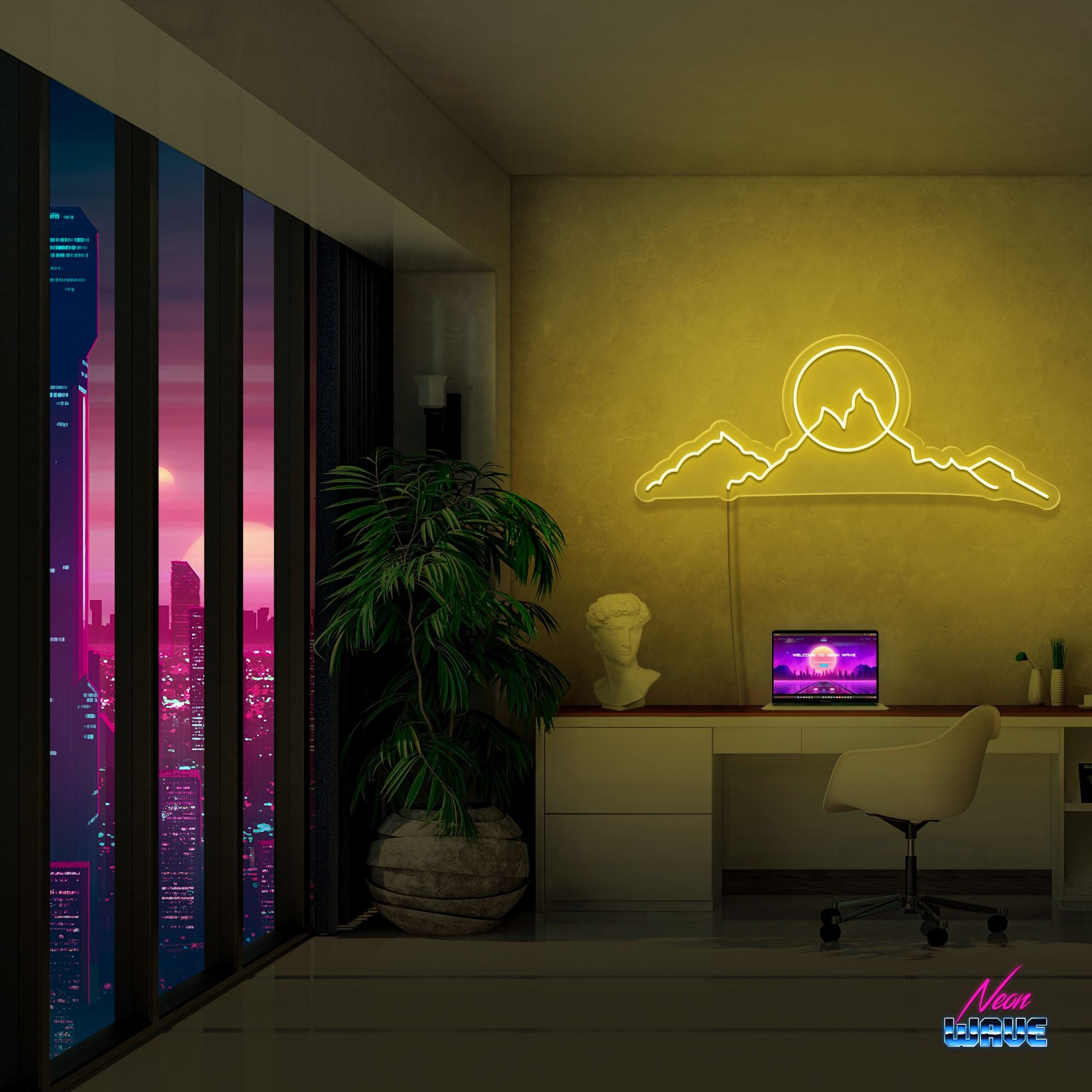 Mountain Romantic Neon Sign Neonwave.ch 50cm Gelb