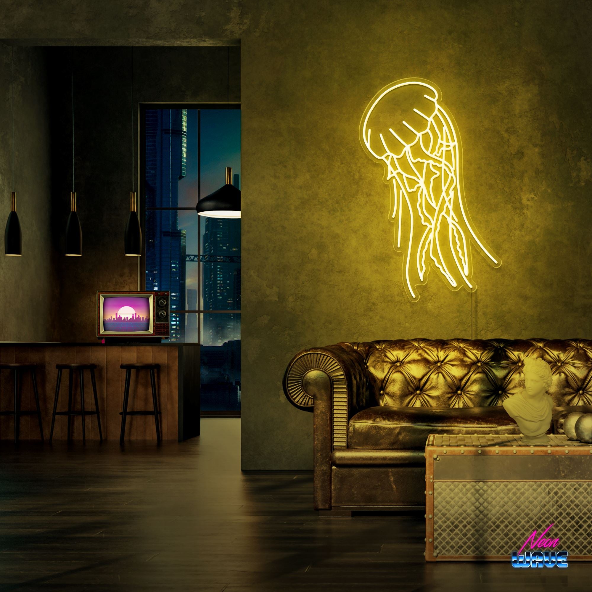 Jellyfish Neon Sign Neonwave.ch 75 cm Gelb