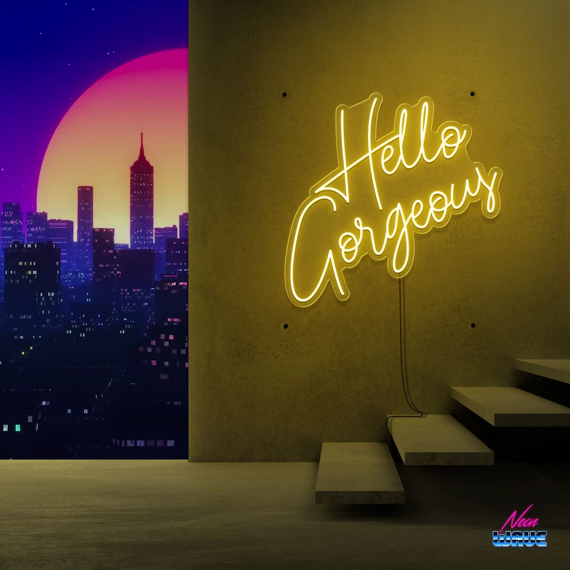 HELLO GORGEOUS Neon Sign Neonwave.ch 75cm Gelb