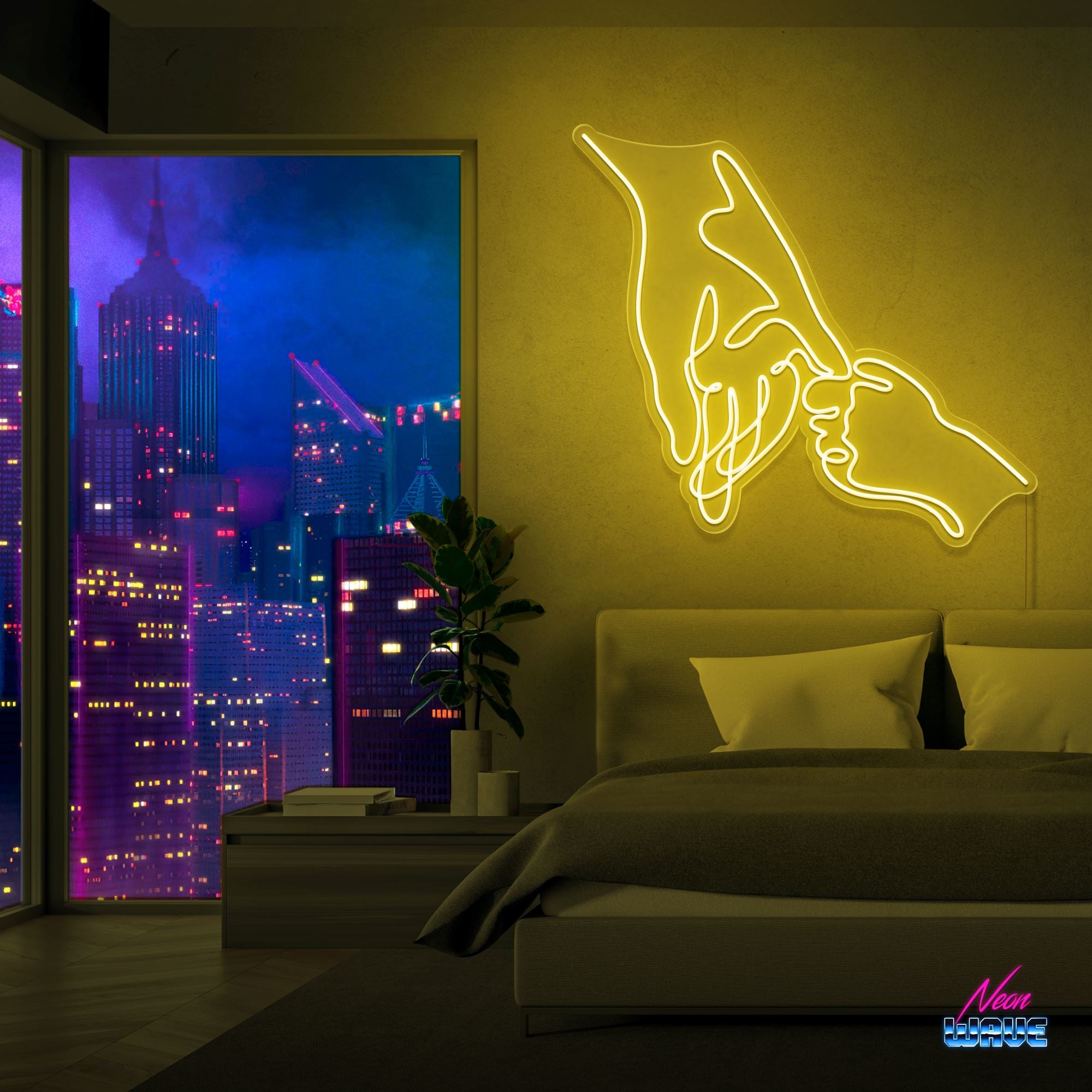 Hold your Hand Neon Sign Neonwave.ch 75 cm Gelb