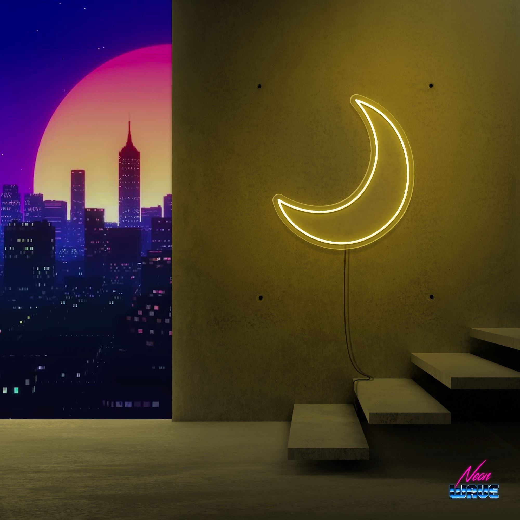 Moon Neon Sign Neonwave.ch 50cm Gelb