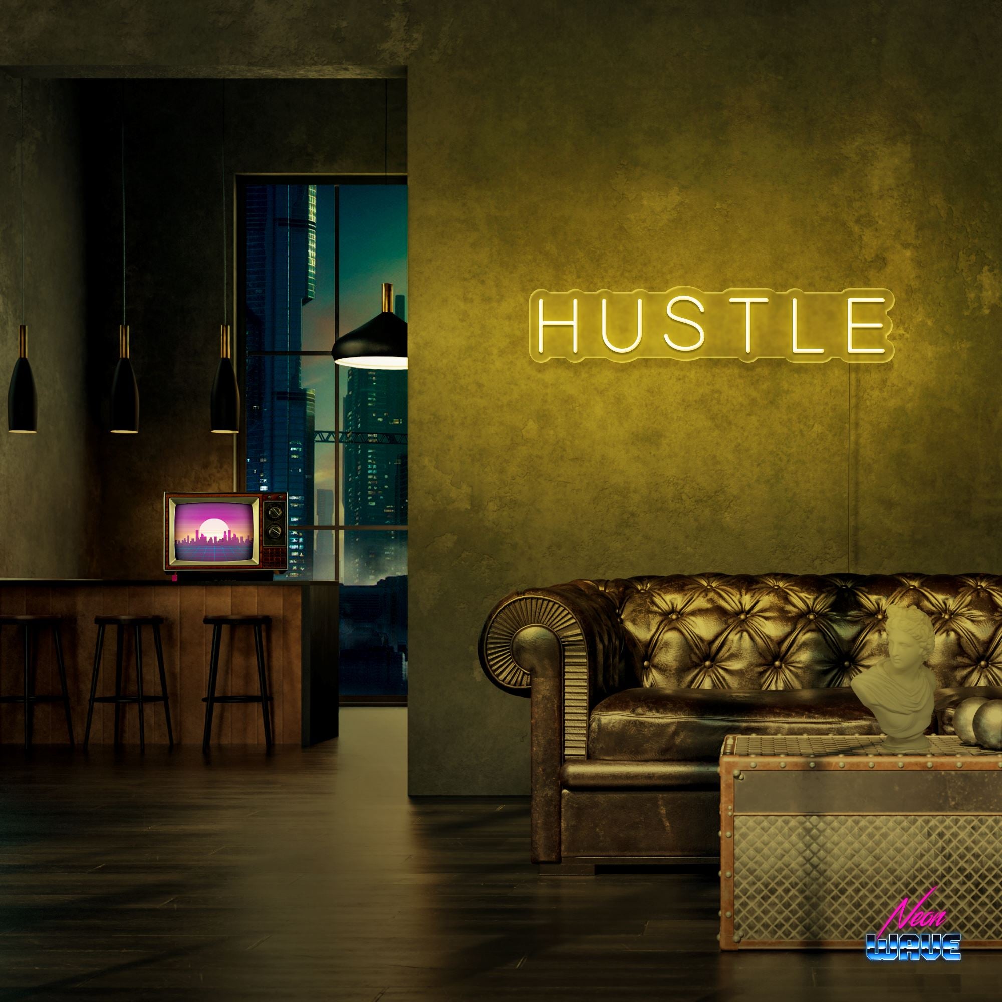Hustle Neon Sign Neonwave.ch 50cm Gelb