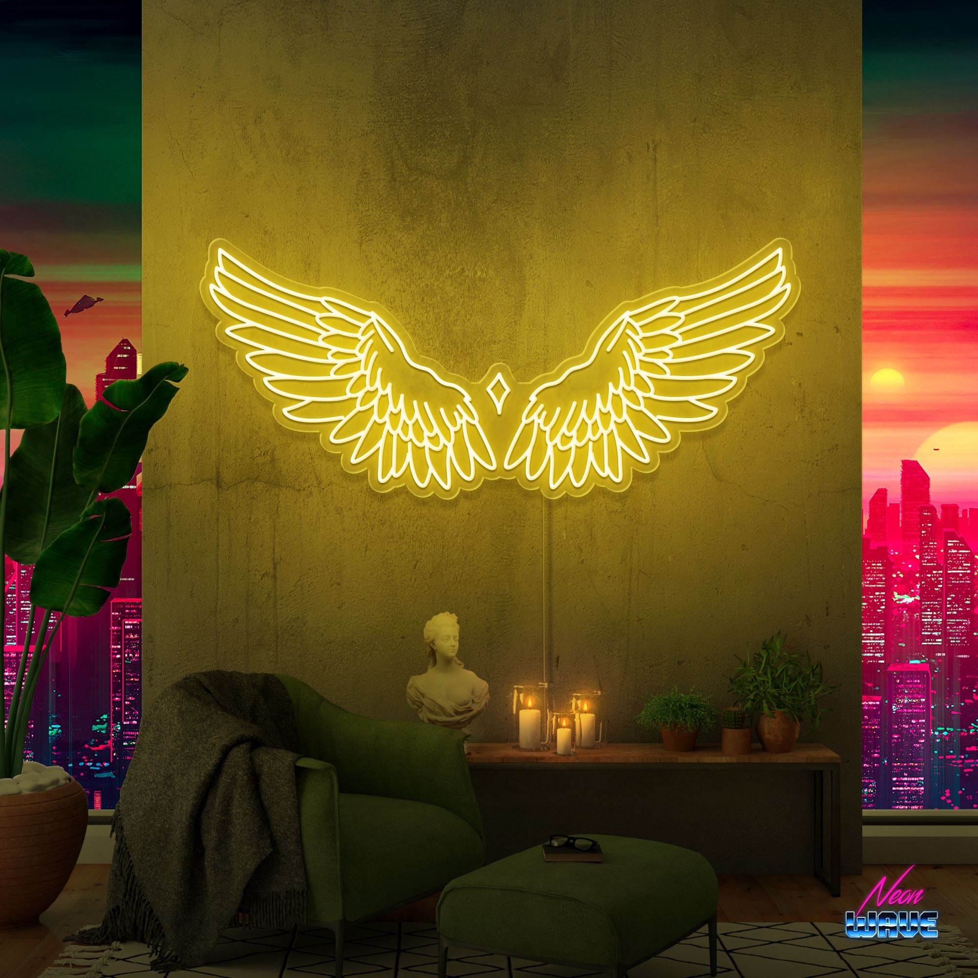 Wings Neon Sign Neonwave.ch 100 cm Gelb