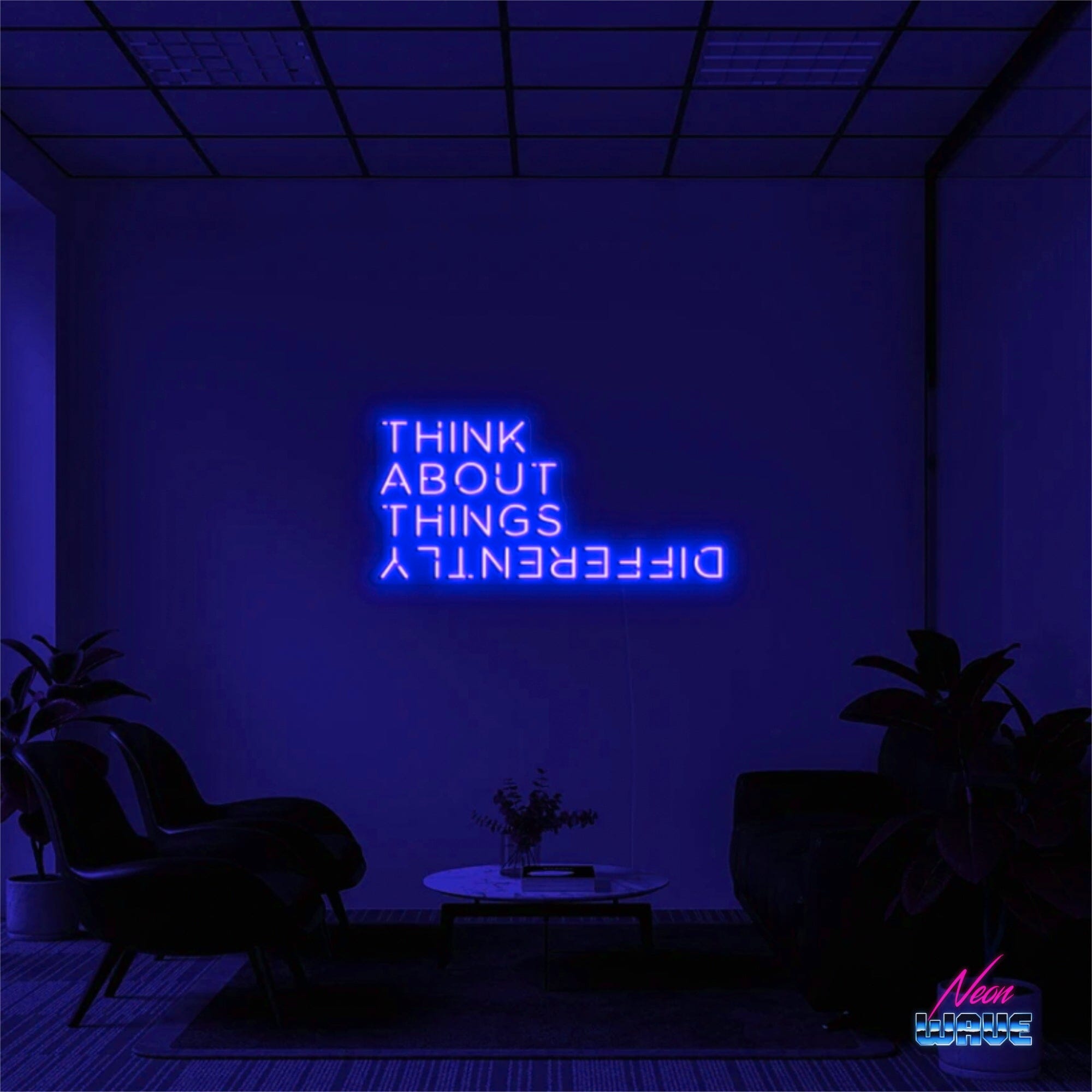 THINK ABOUT THINGS DIFFERENTLY Neon Sign Neonwave.ch 75cm Blau 