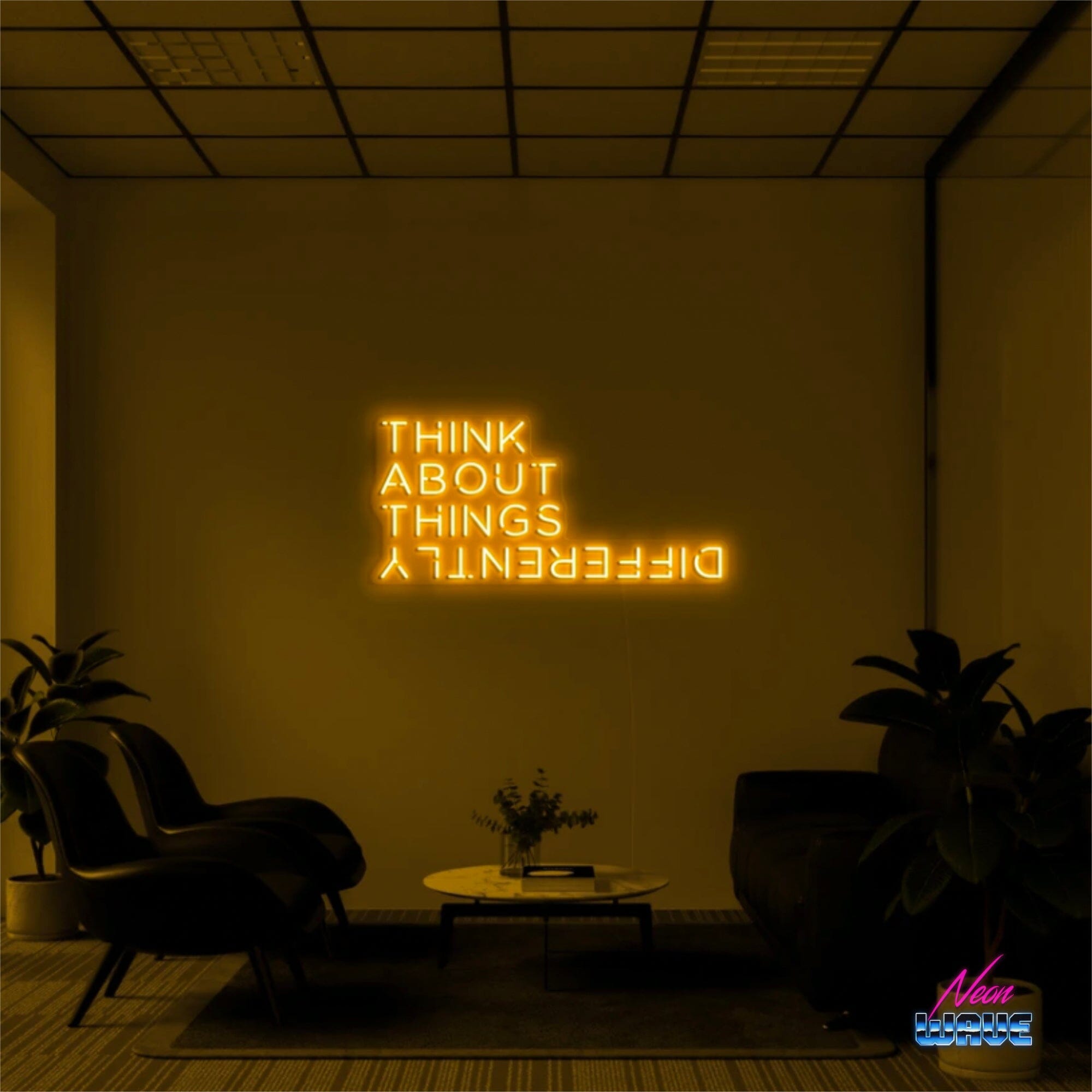 THINK ABOUT THINGS DIFFERENTLY Neon Sign Neonwave.ch 75cm Gold 