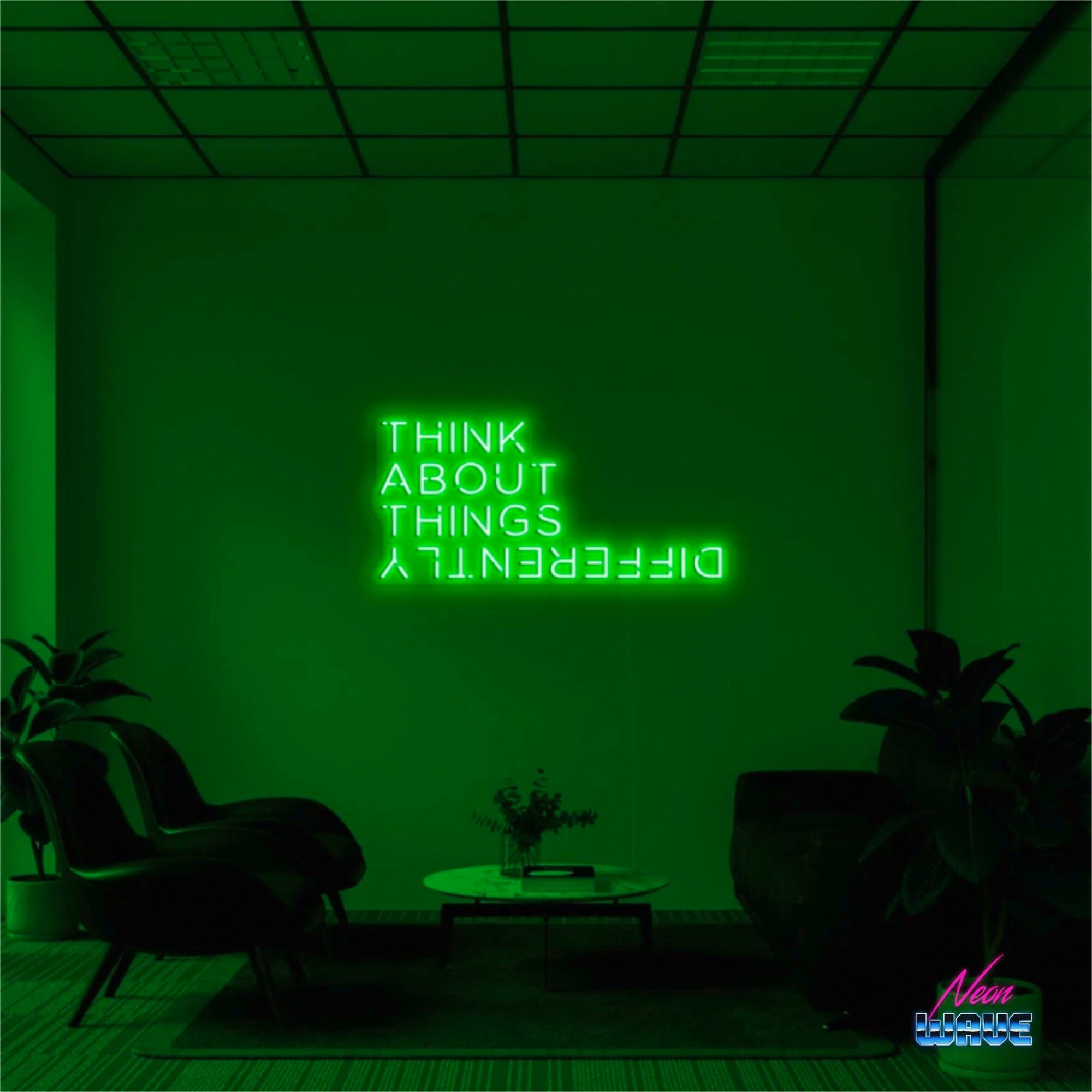 THINK ABOUT THINGS DIFFERENTLY Neon Sign Neonwave.ch 75cm Grün 