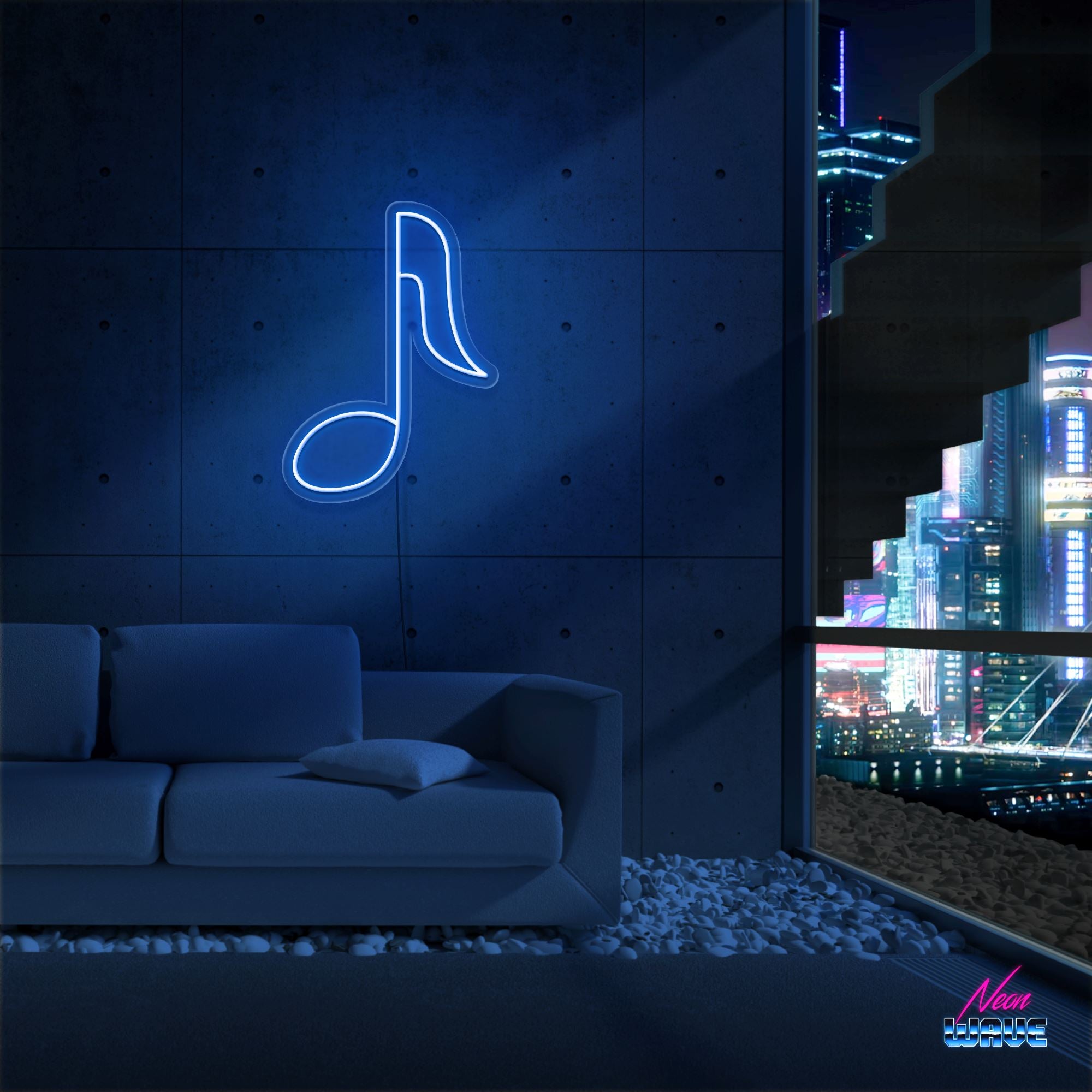 Musiknote Neon Sign Neonwave.ch 50cm Blau 