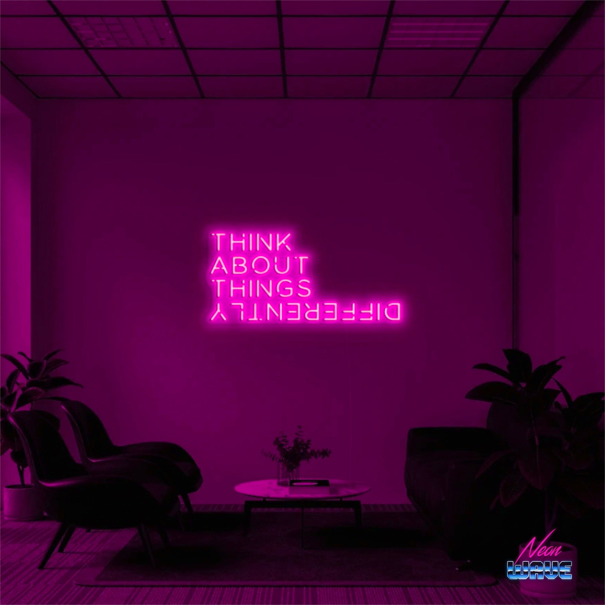 THINK ABOUT THINGS DIFFERENTLY Neon Sign Neonwave.ch 75cm Pink 