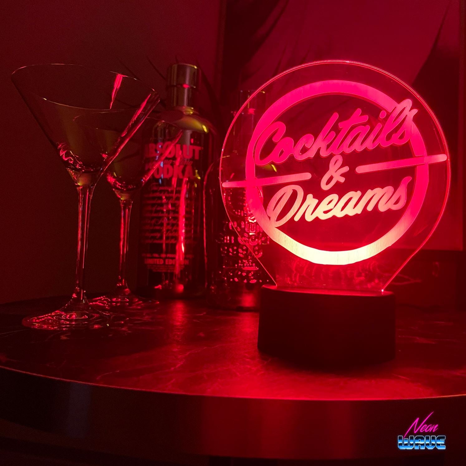 "Cocktail & Dreams" Multicolor Leuchtacrylboard Ambiente Lampen Neonwave.ch 