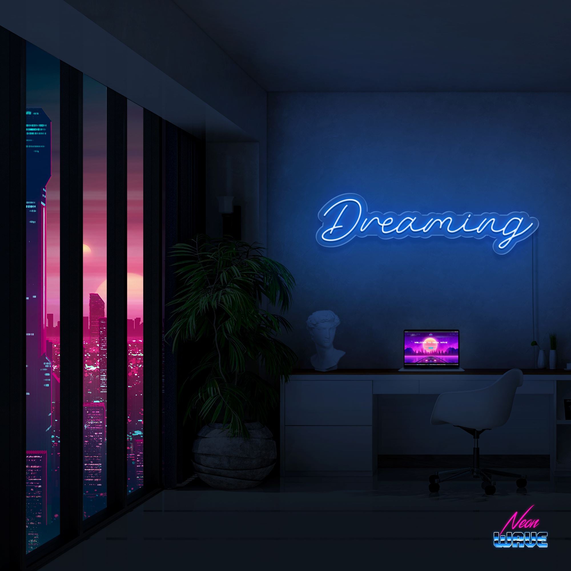 DREAMING Neon Sign Neonwave.ch 75cm Blau 