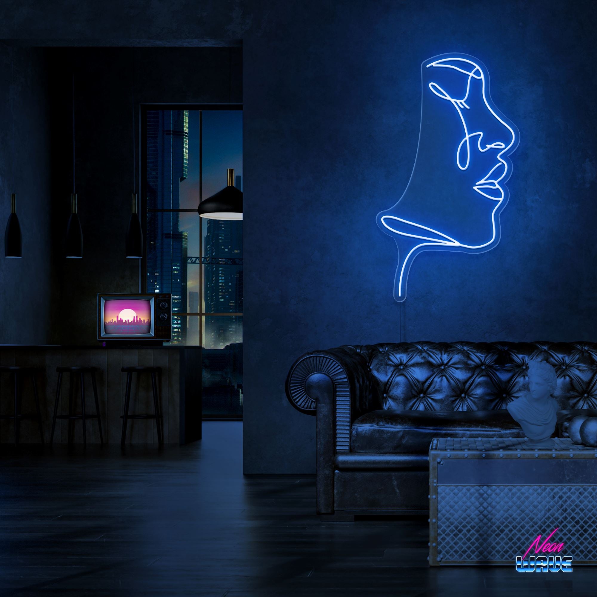 Feel your Face Neon Sign Neonwave.ch 75 cm Blau 