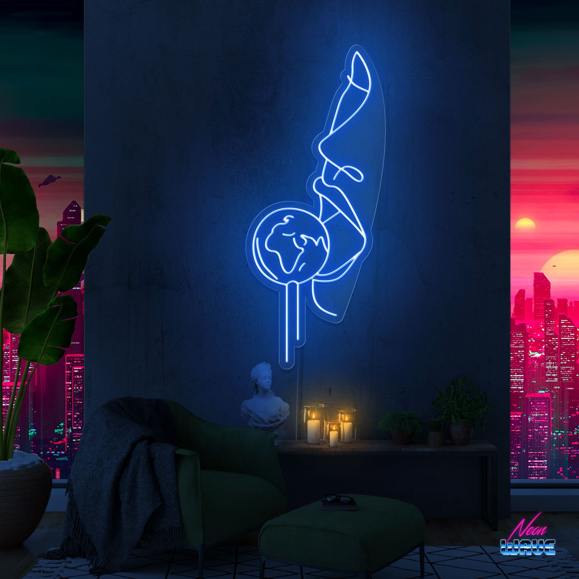 Earth Lollipop Neon Sign Neonwave.ch 75cm Blau 