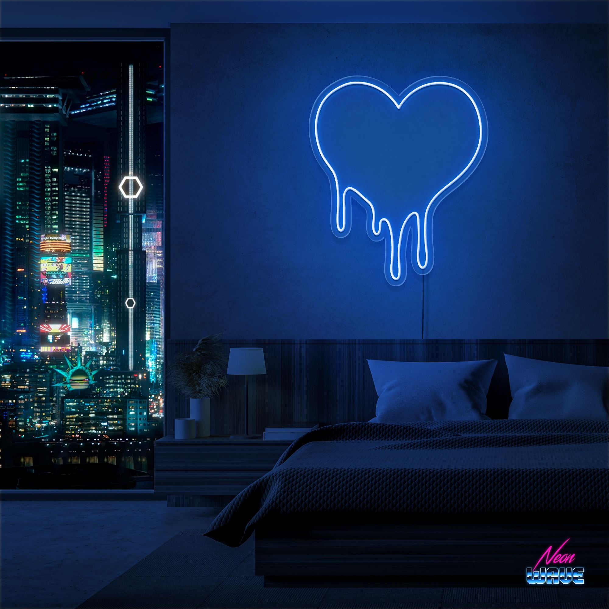 DRIPPING HEART ♡ Neon Sign Neonwave.ch 50cm Blau 