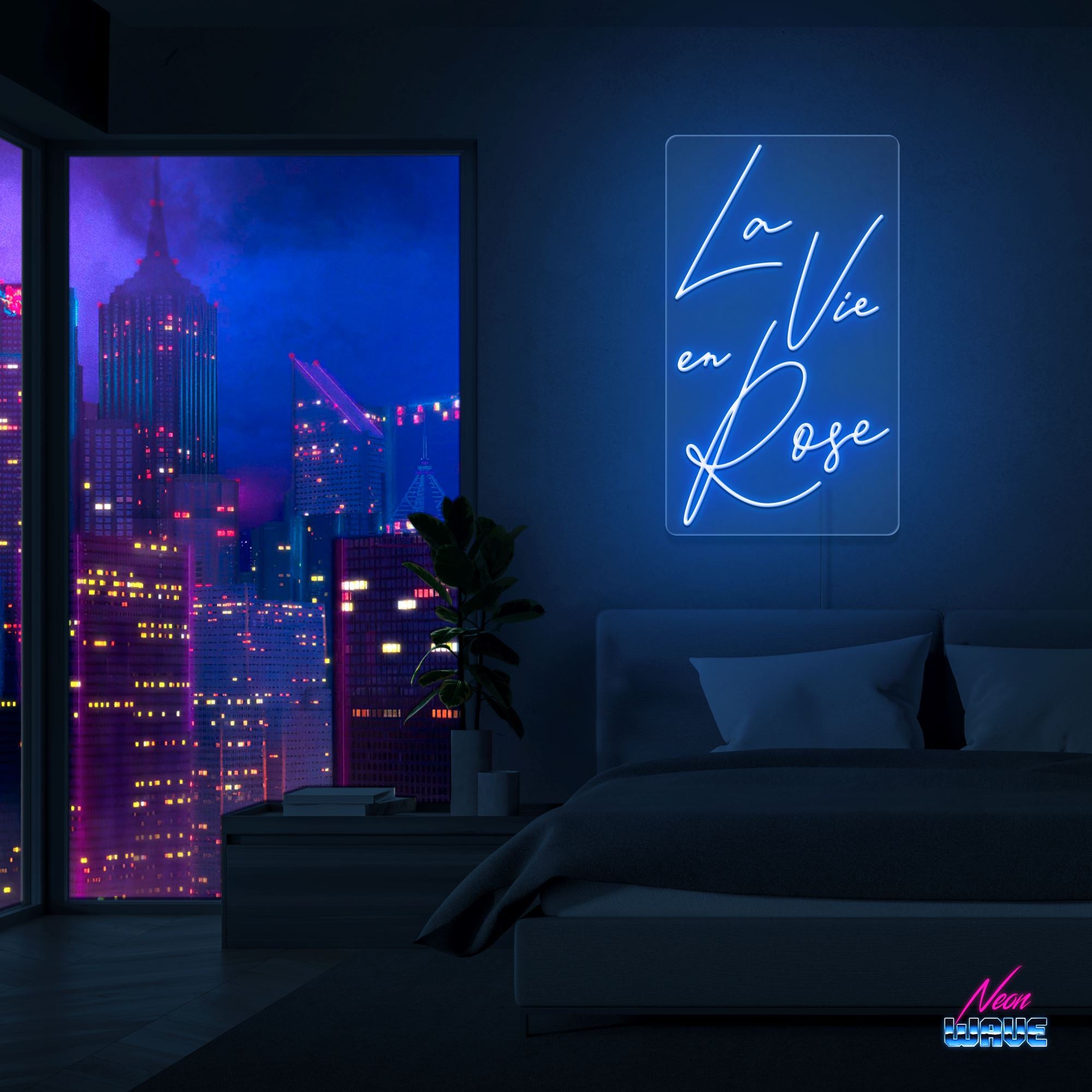 La Vie en Rose Neon Sign Neonwave.ch 100 cm Blau 