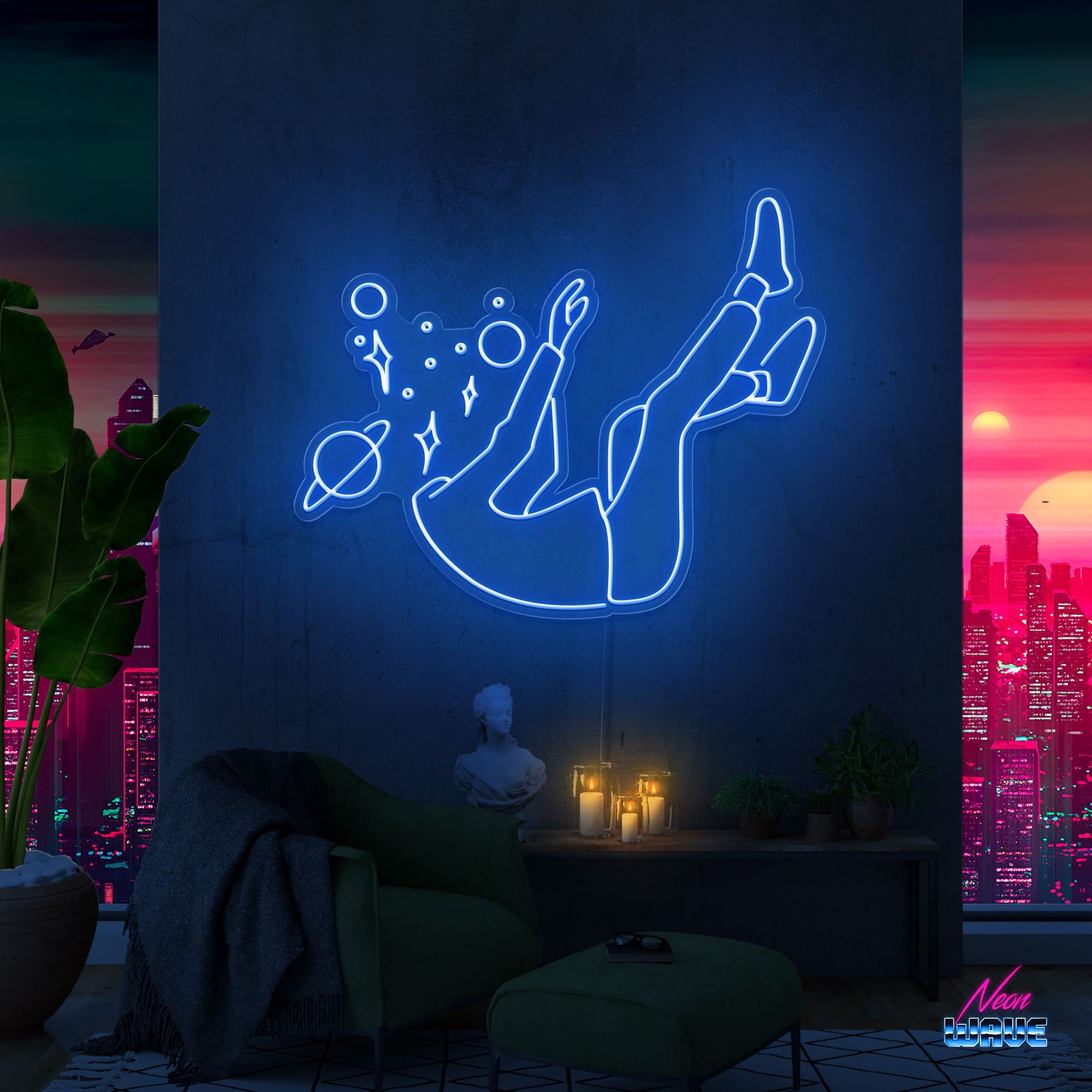 Falling into Space Neon Sign Neonwave.ch 75cm Blau 