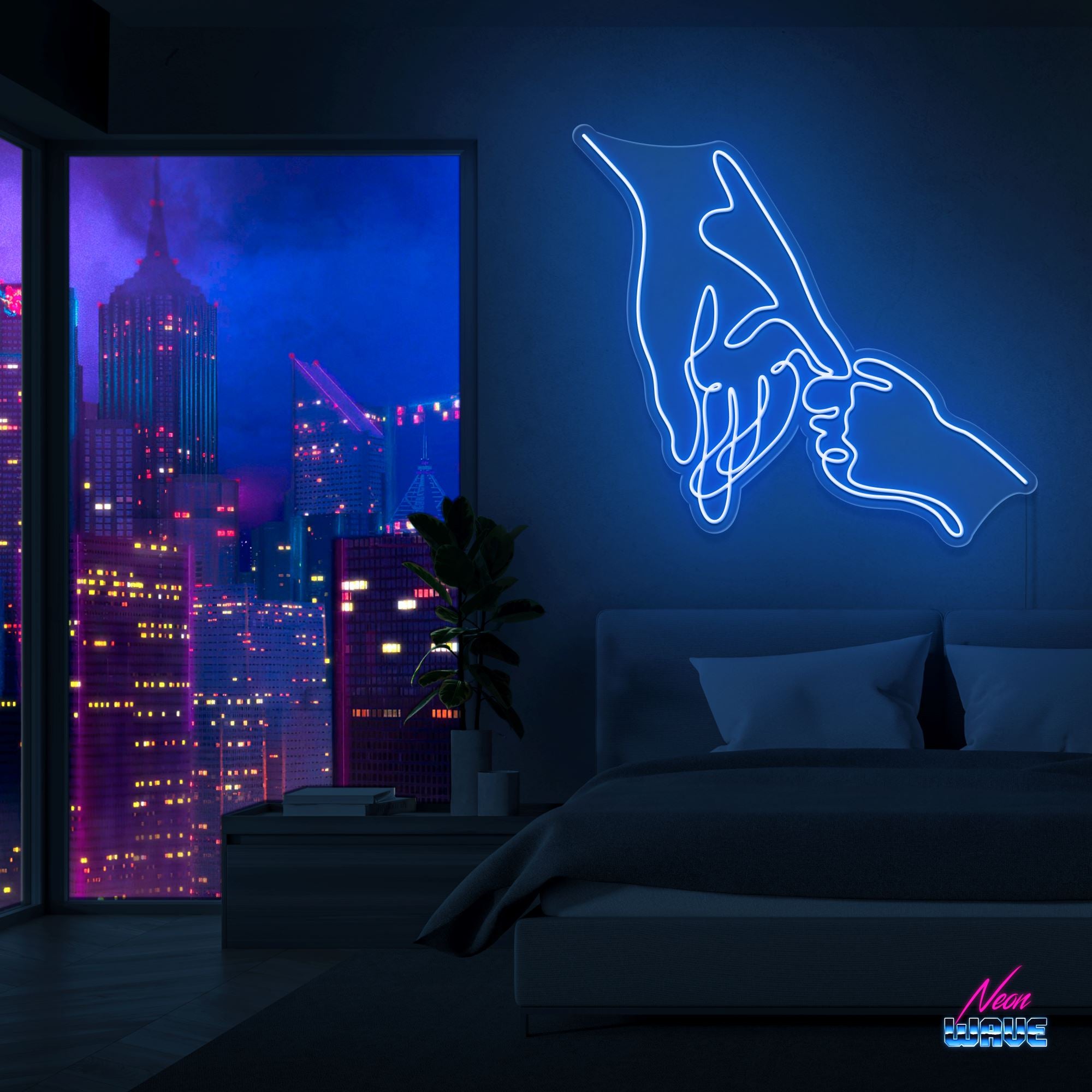 Hold your Hand Neon Sign Neonwave.ch 75 cm Blau 