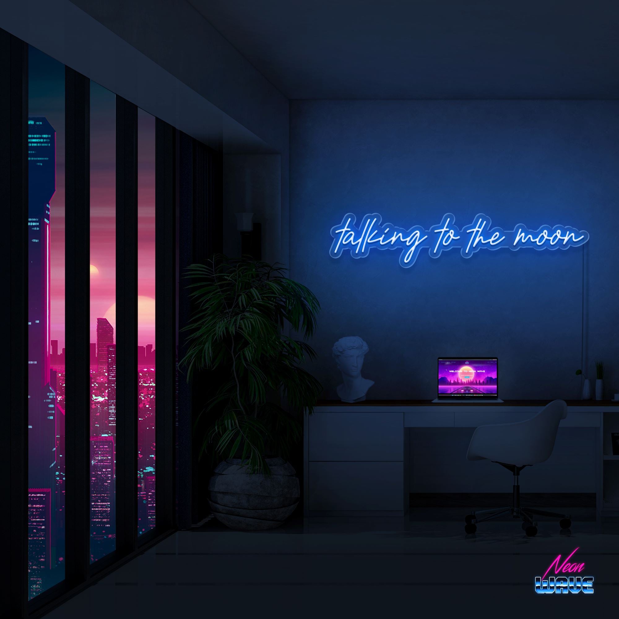 Talking to the moon Neon Sign Neonwave.ch 100cm Blau 