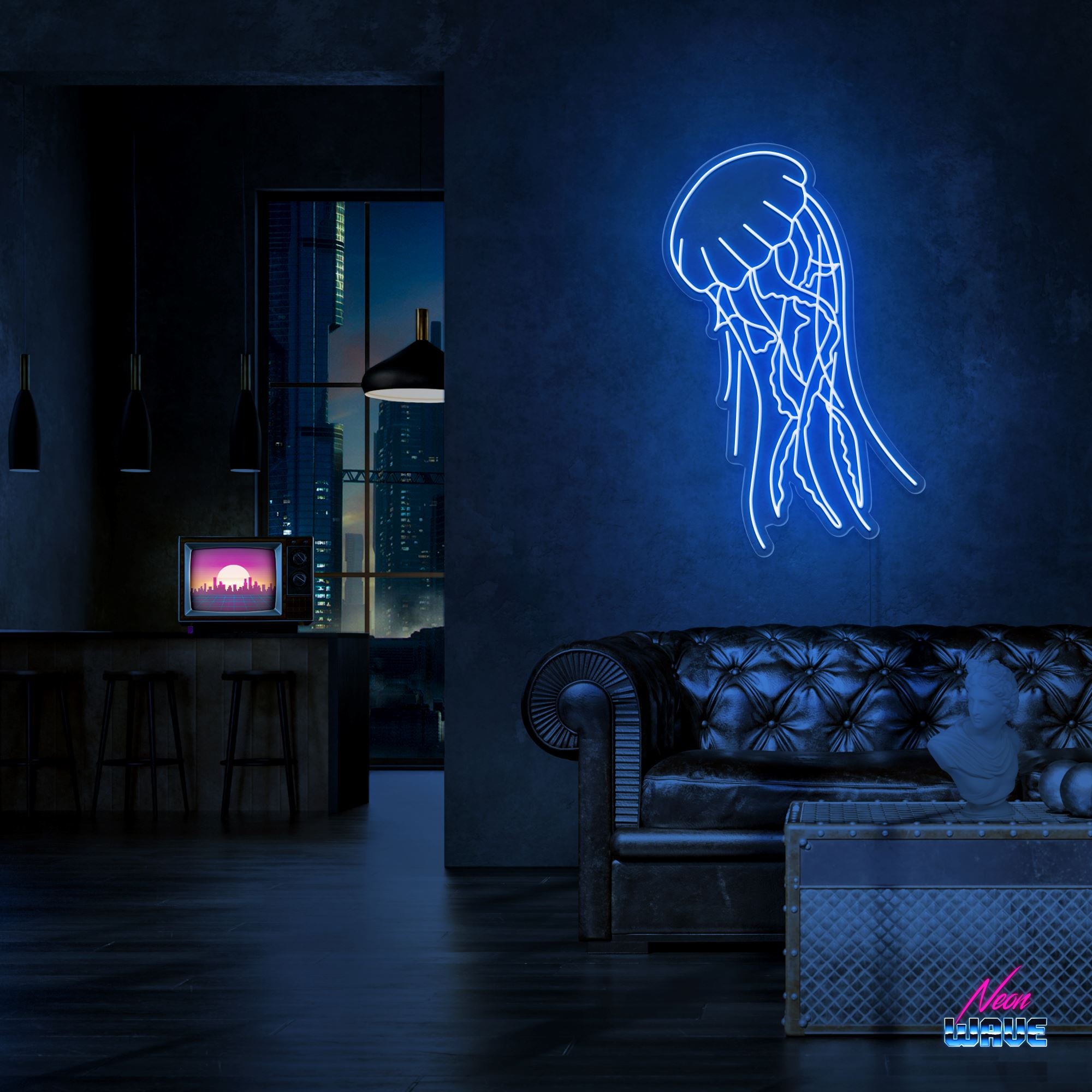 Jellyfish Neon Sign Neonwave.ch 75 cm Blau 