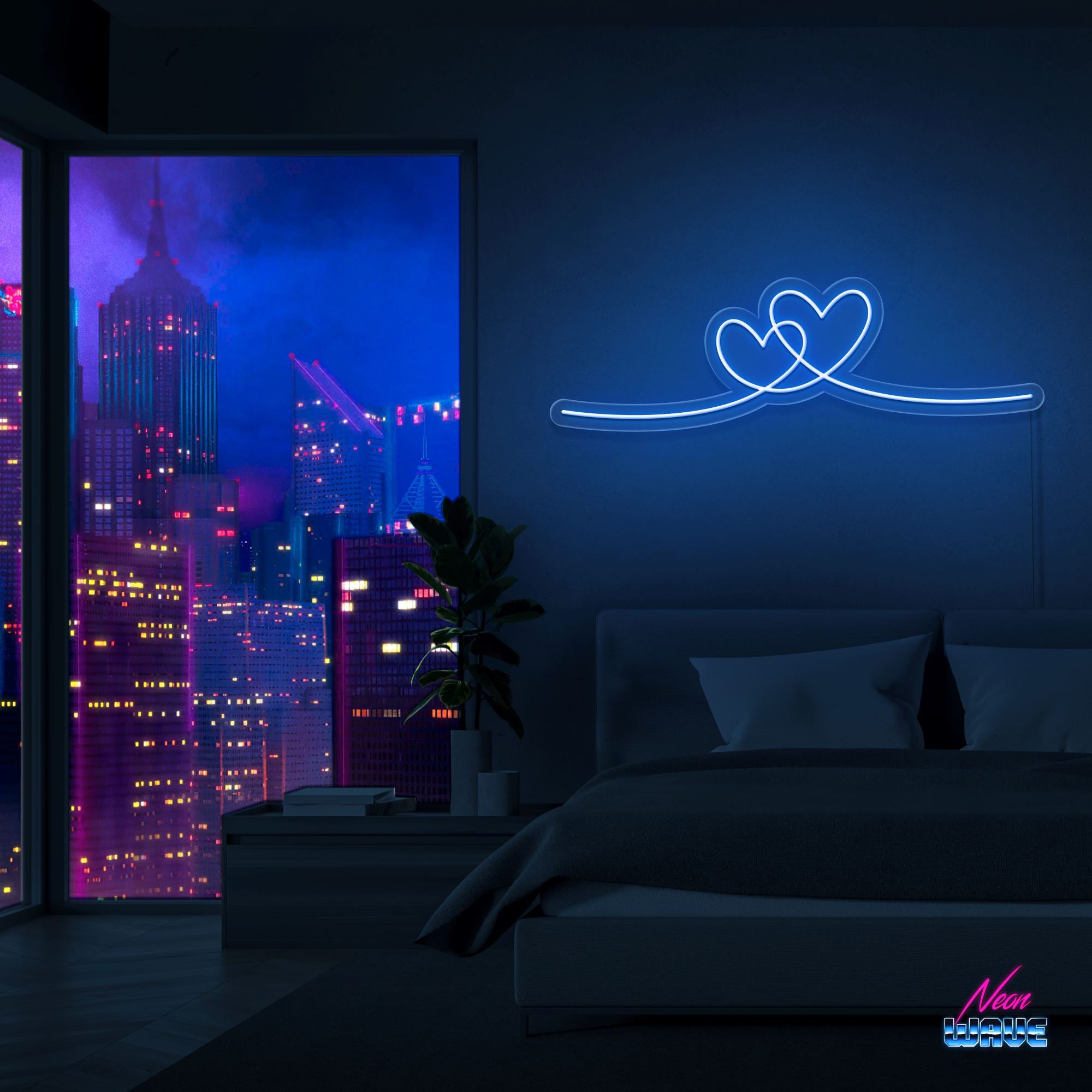 CONNECTED HEARTS Neon Sign Neonwave.ch 50cm Blau 