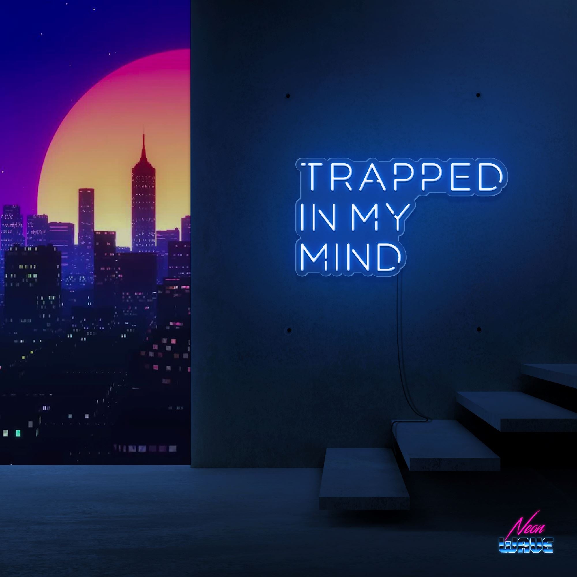 TRAPPED IN MY MIND Neon Sign Neonwave.ch 50cm Blau 