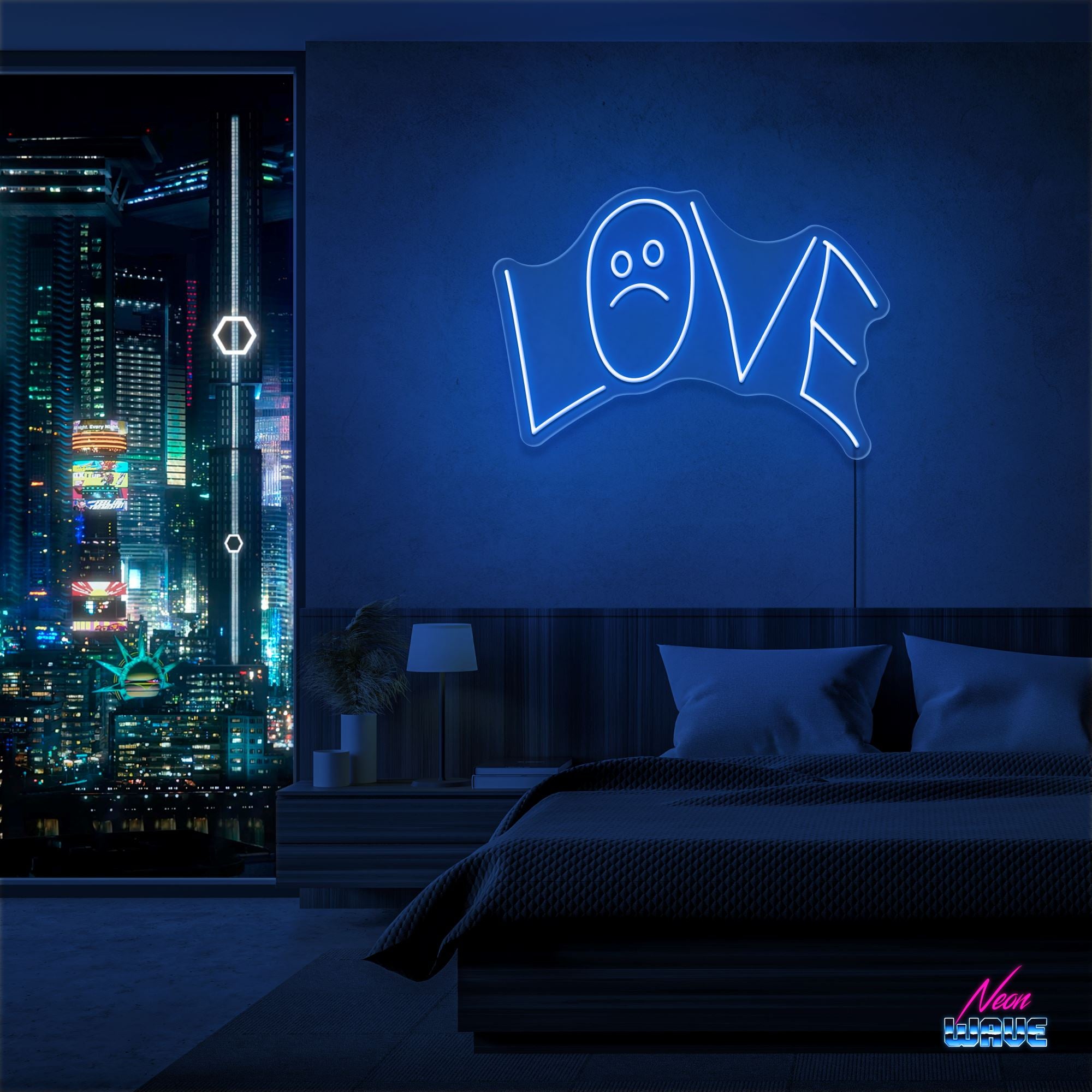 LOVE :( by "Lil Peep" Neon Sign Neonwave.ch 50cm Blau 