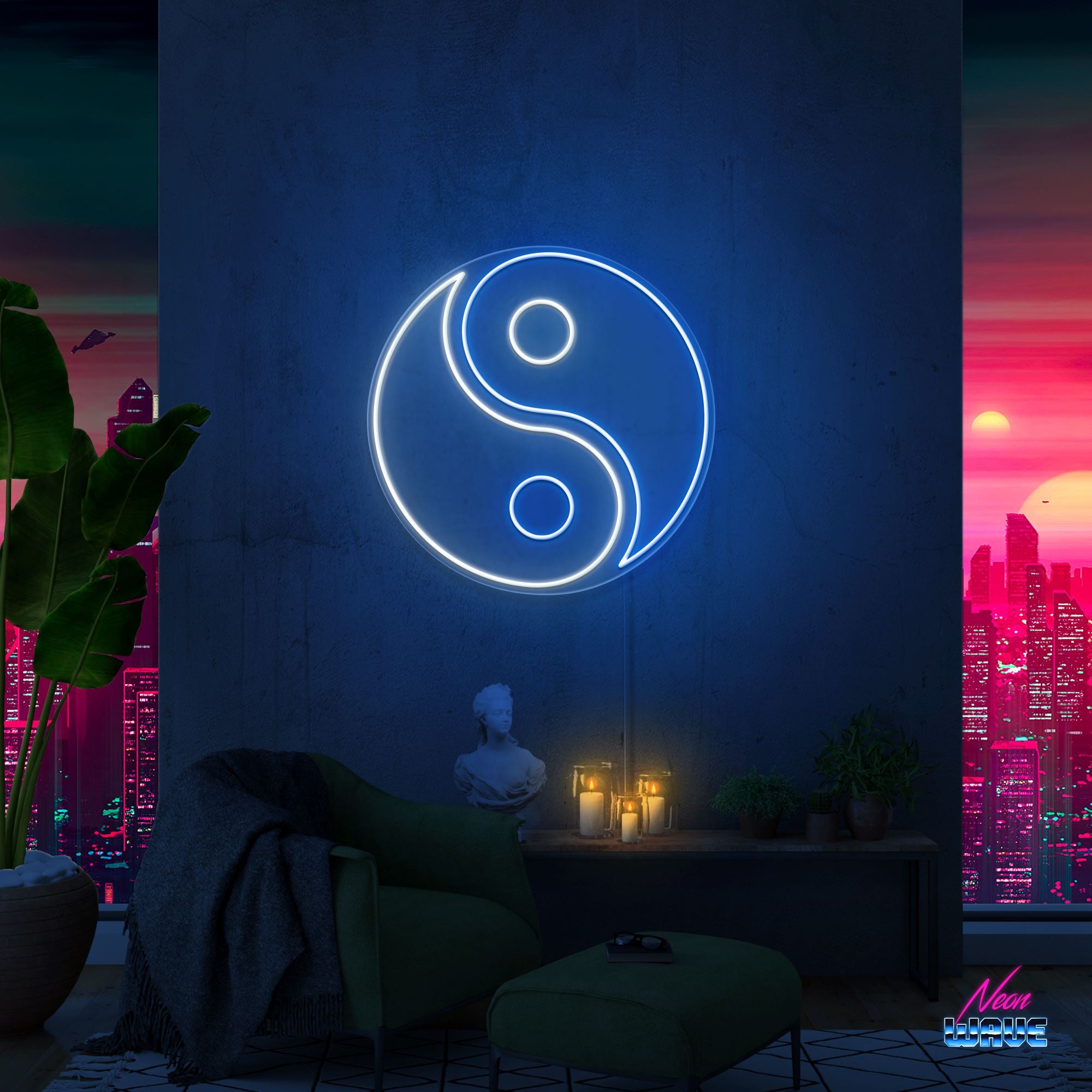 Yin und Yang Neon Sign Neonwave.ch 100 cm Blau und Kaltweiss 