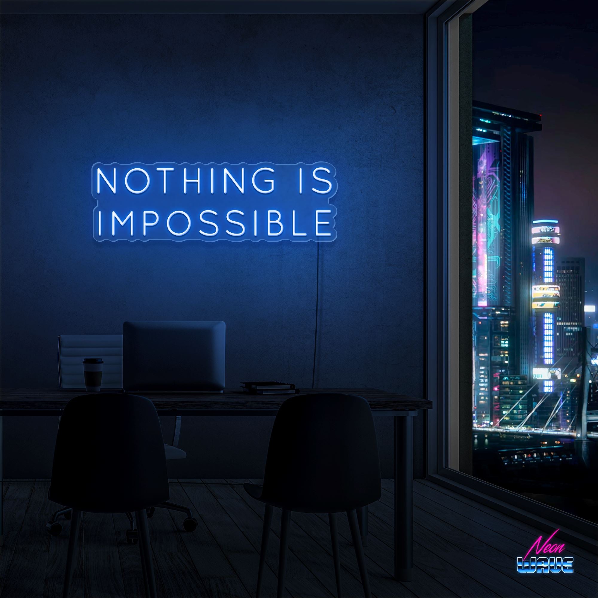 NOTHING IS IMPOSSIBLE Neon Sign Neonwave.ch 50cm Blau 