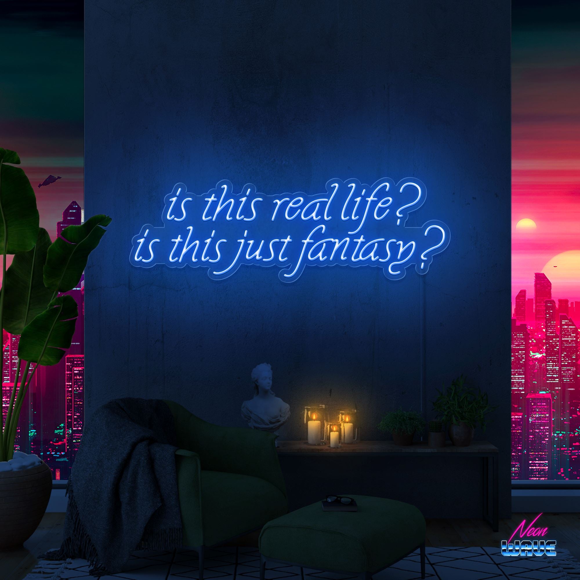 is this real life? is this just fantasy? Neon Sign NEON WAVE 80cm Blau 