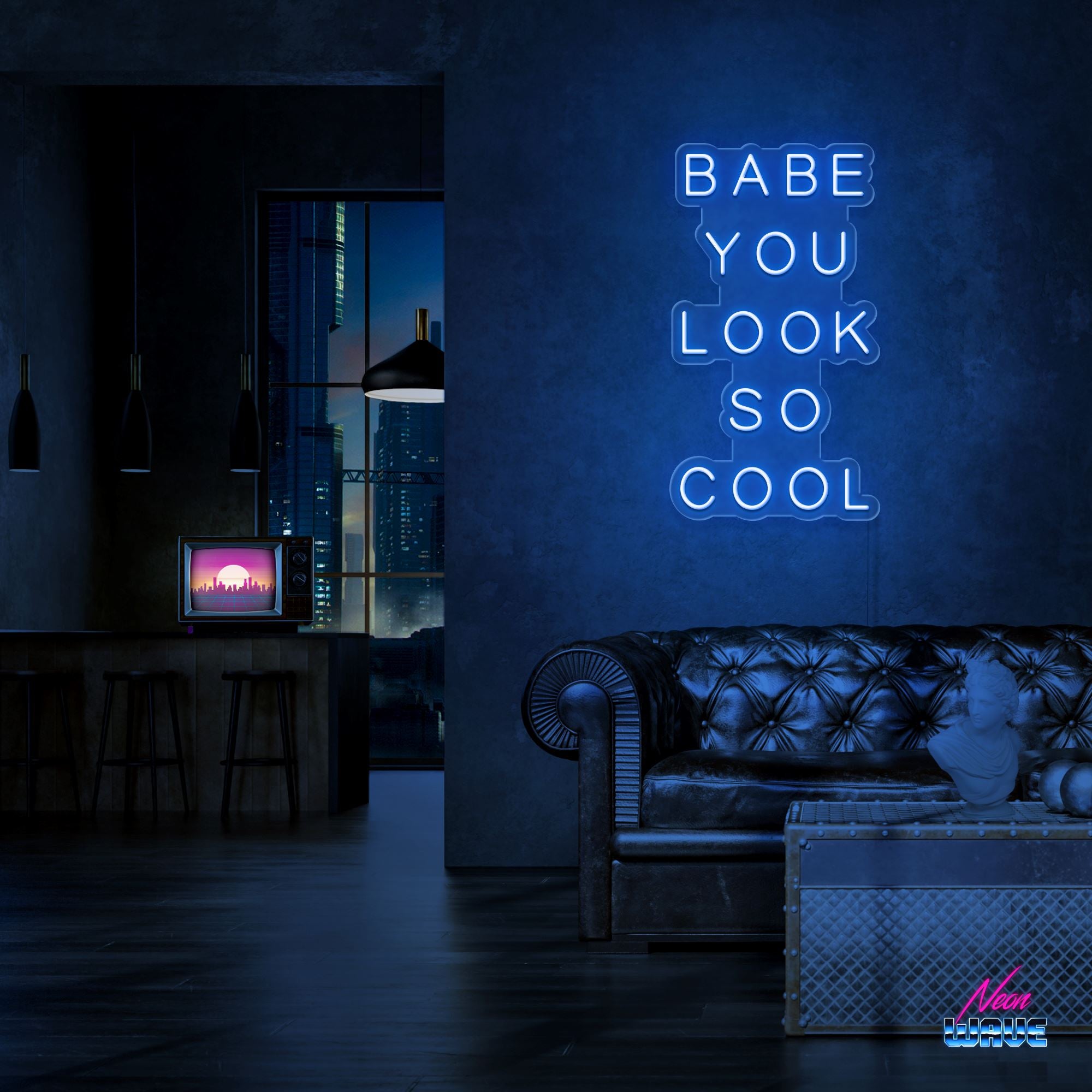 Babe You Look So Cool Neon Sign Neonwave.ch 50cm Blau 