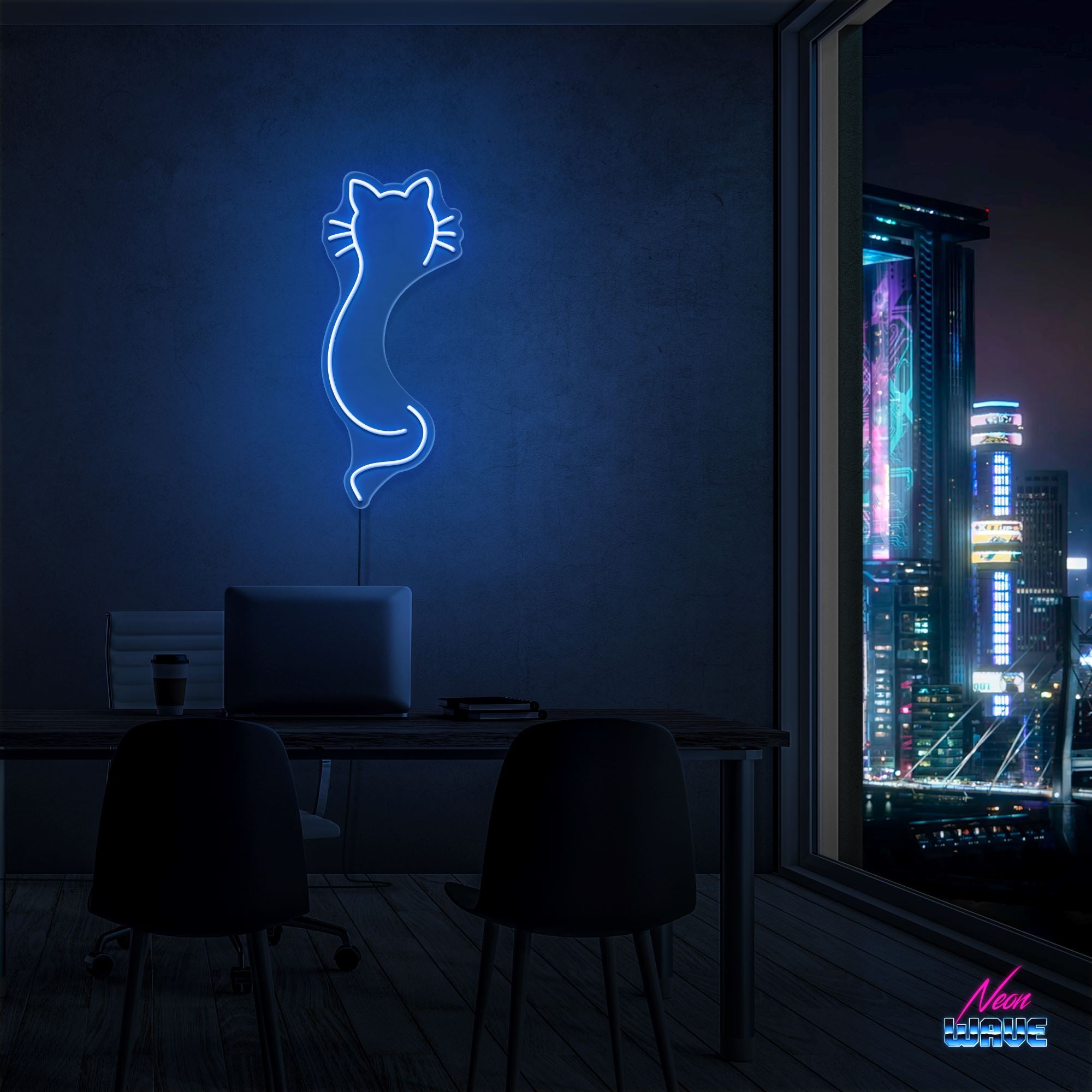 Cat Neon Sign Neonwave.ch 50cm Blau 