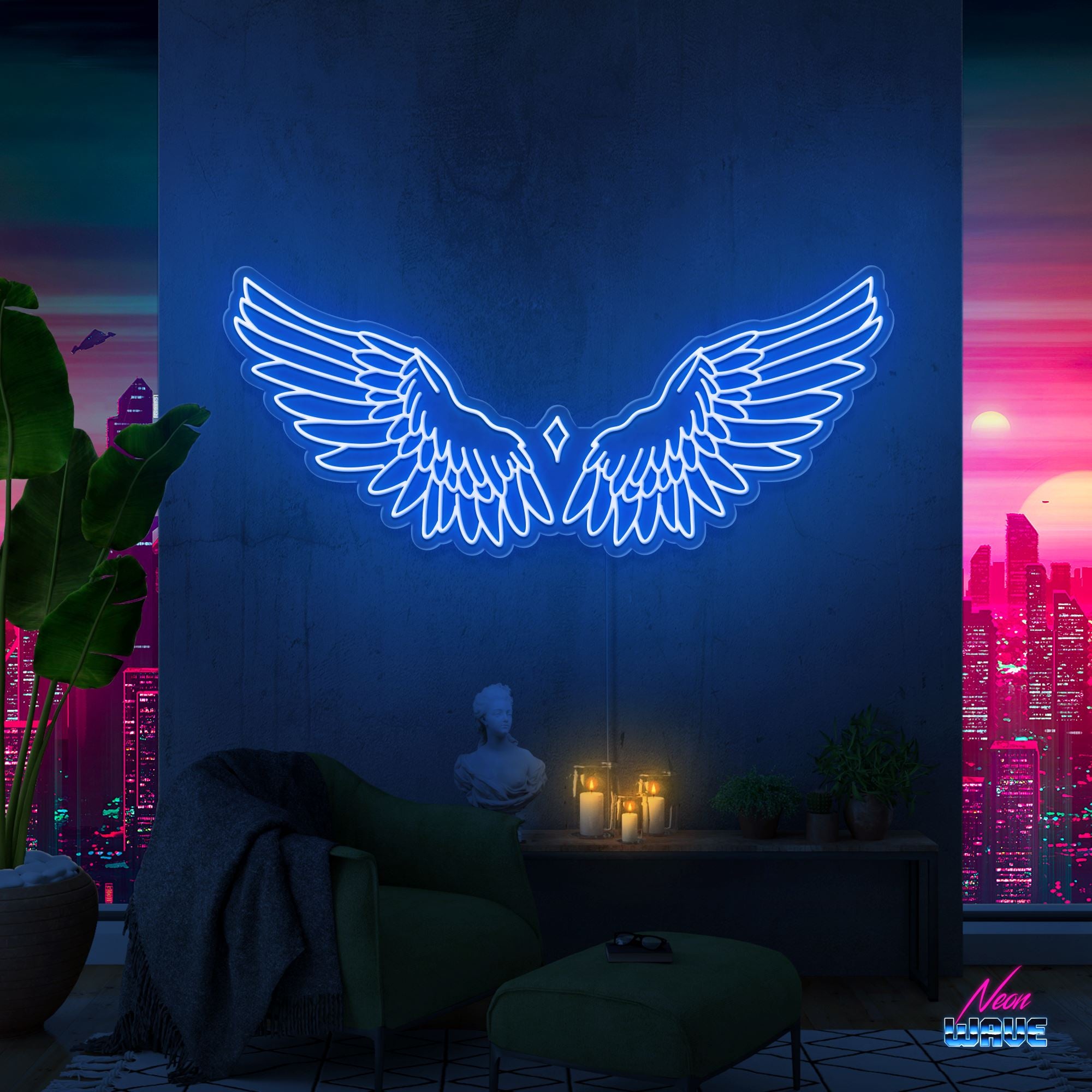 Wings Neon Sign Neonwave.ch 100 cm Blau 