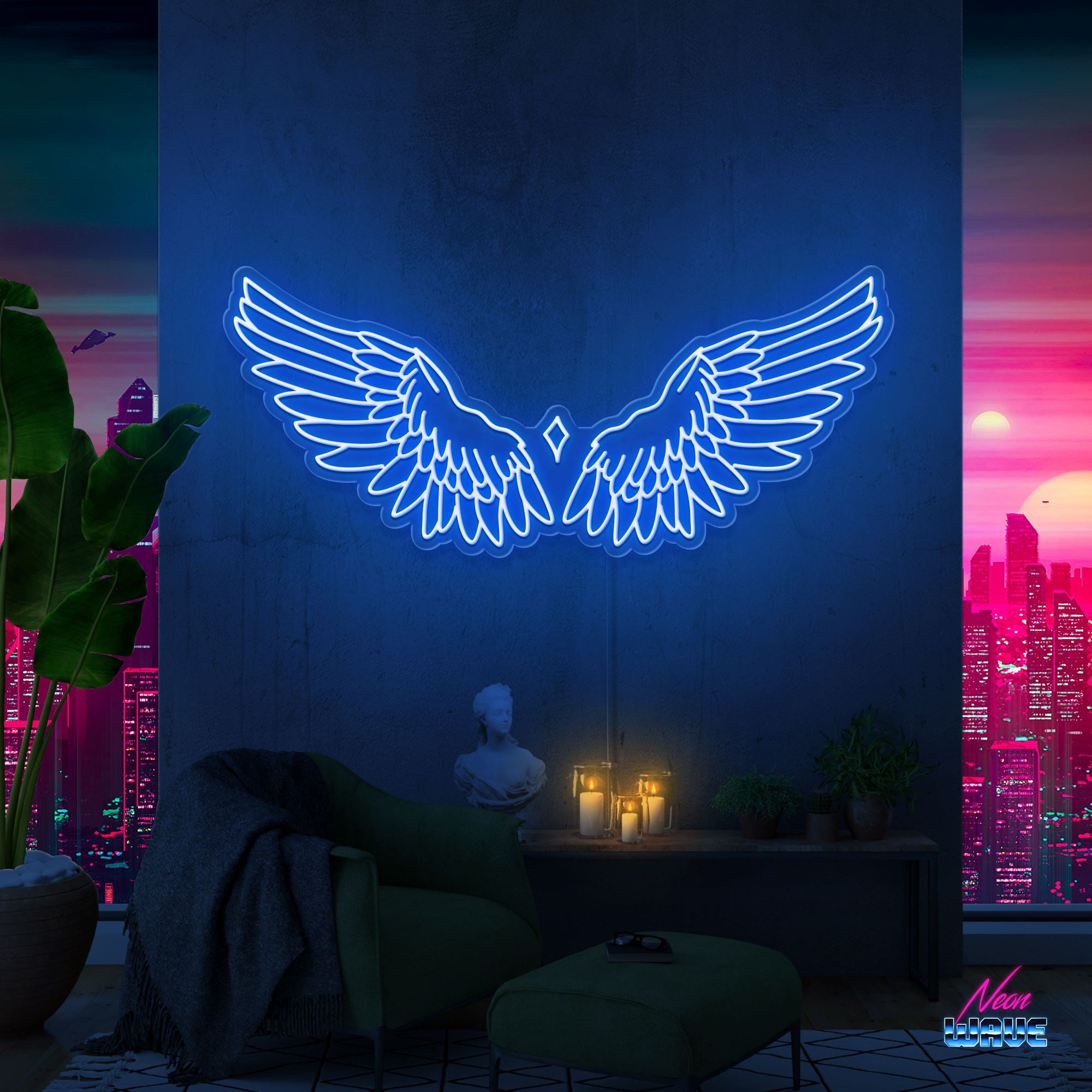 Wings Neon Sign Neonwave.ch 100 cm Blau 