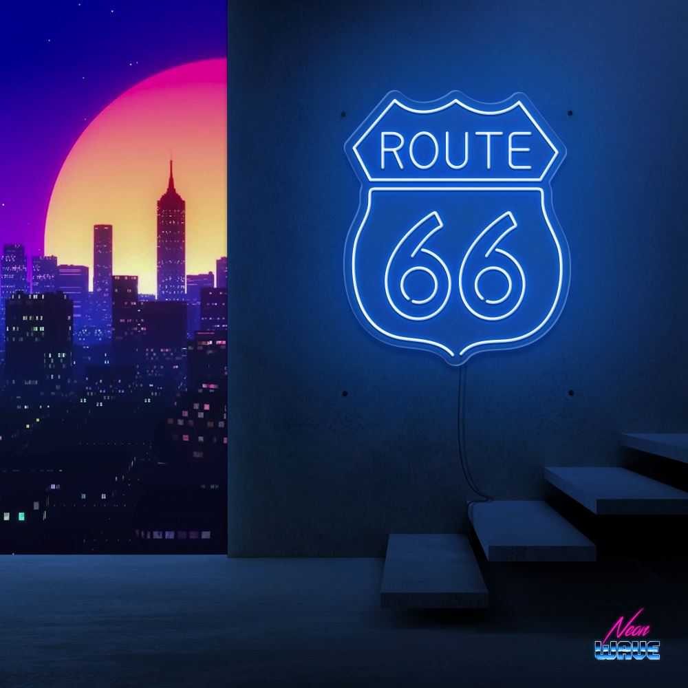 Route 66 Neon Sign Neonwave.ch 50cm Blau 