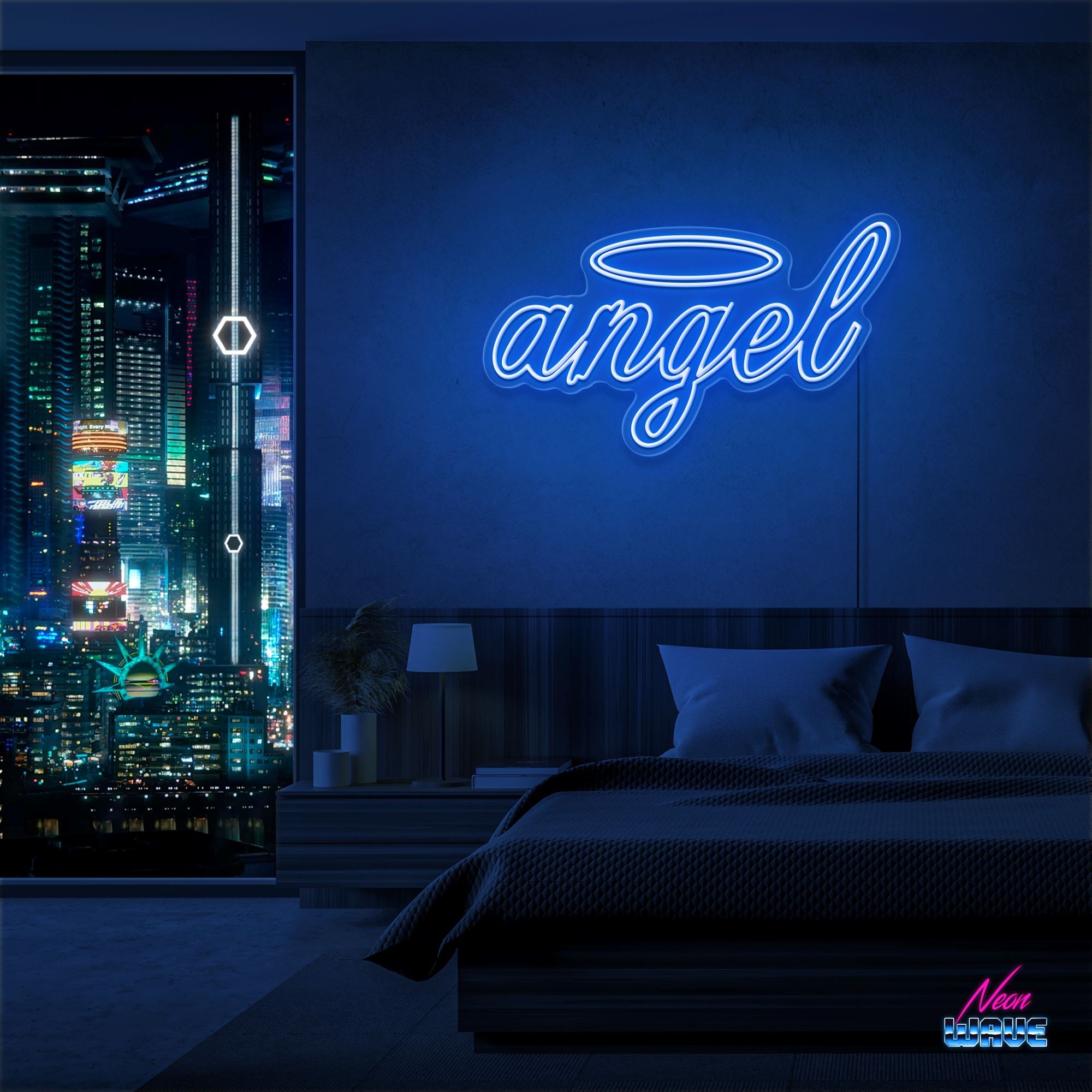 Angel Neon Sign Neonwave.ch 75cm Blau 