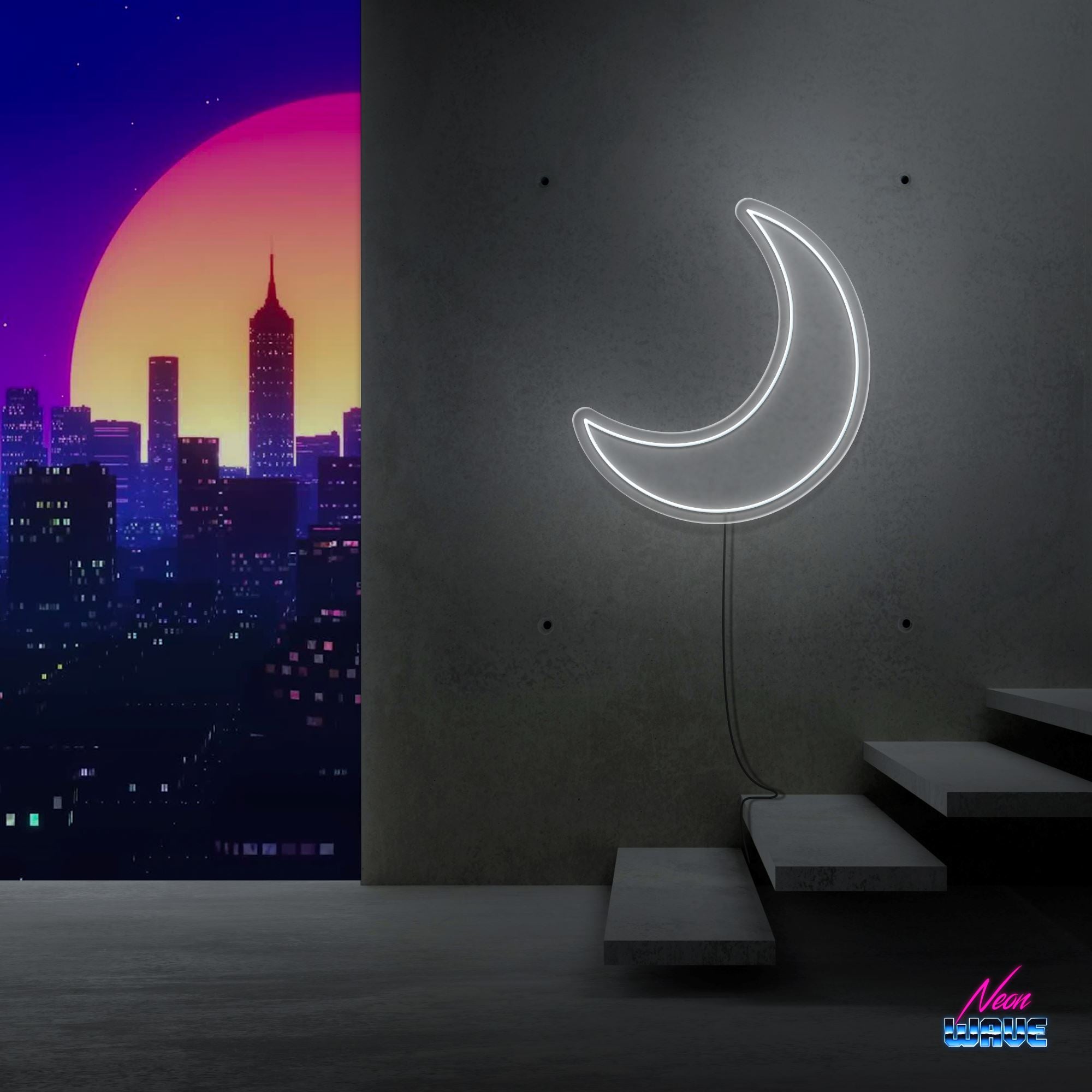Moon Neon Sign Neonwave.ch 50cm Kaltweiss 