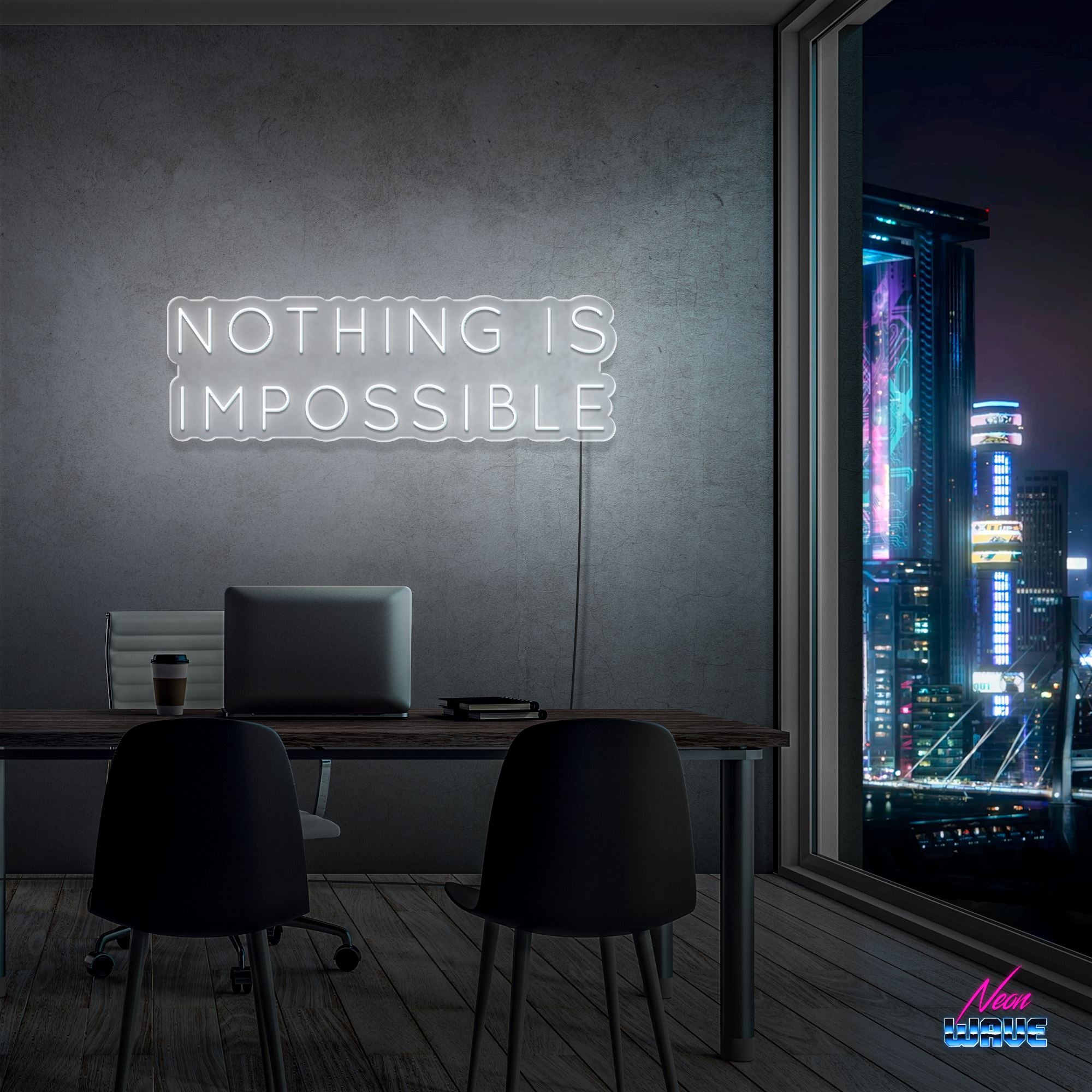 NOTHING IS IMPOSSIBLE Neon Sign Neonwave.ch 50cm Kaltweiss 