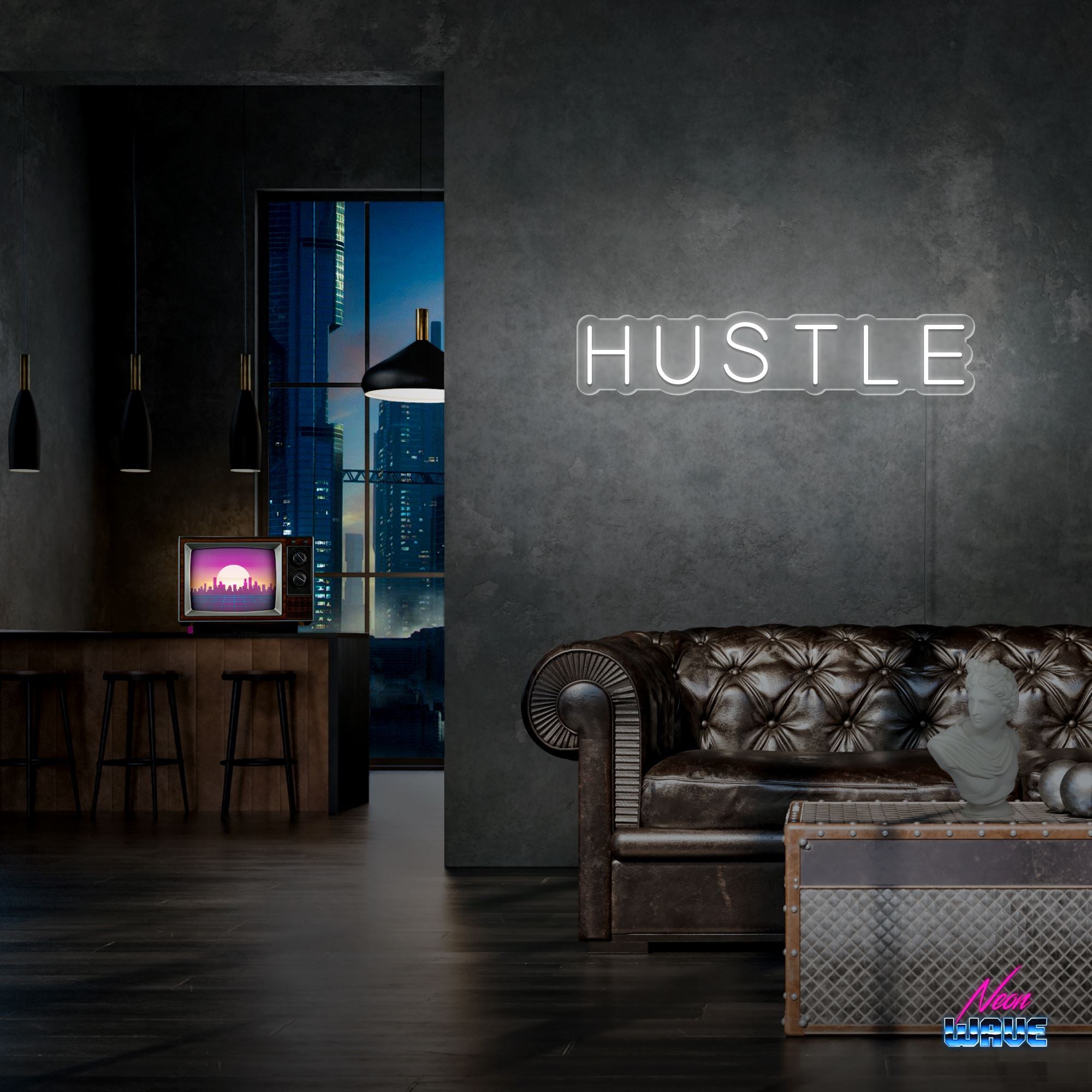 Hustle Neon Sign Neonwave.ch 50cm Kaltweiss 