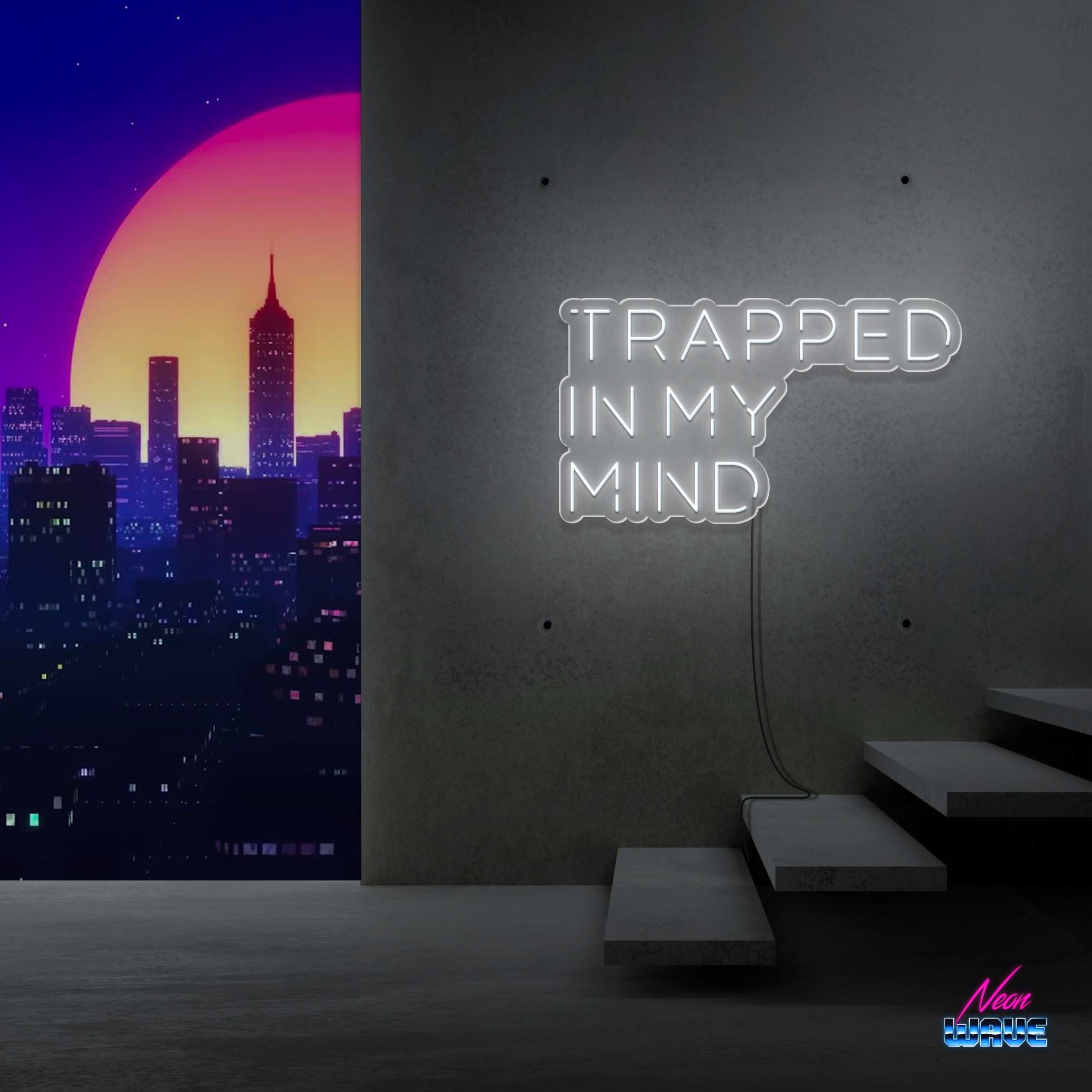 TRAPPED IN MY MIND Neon Sign Neonwave.ch 50cm Kaltweiss 