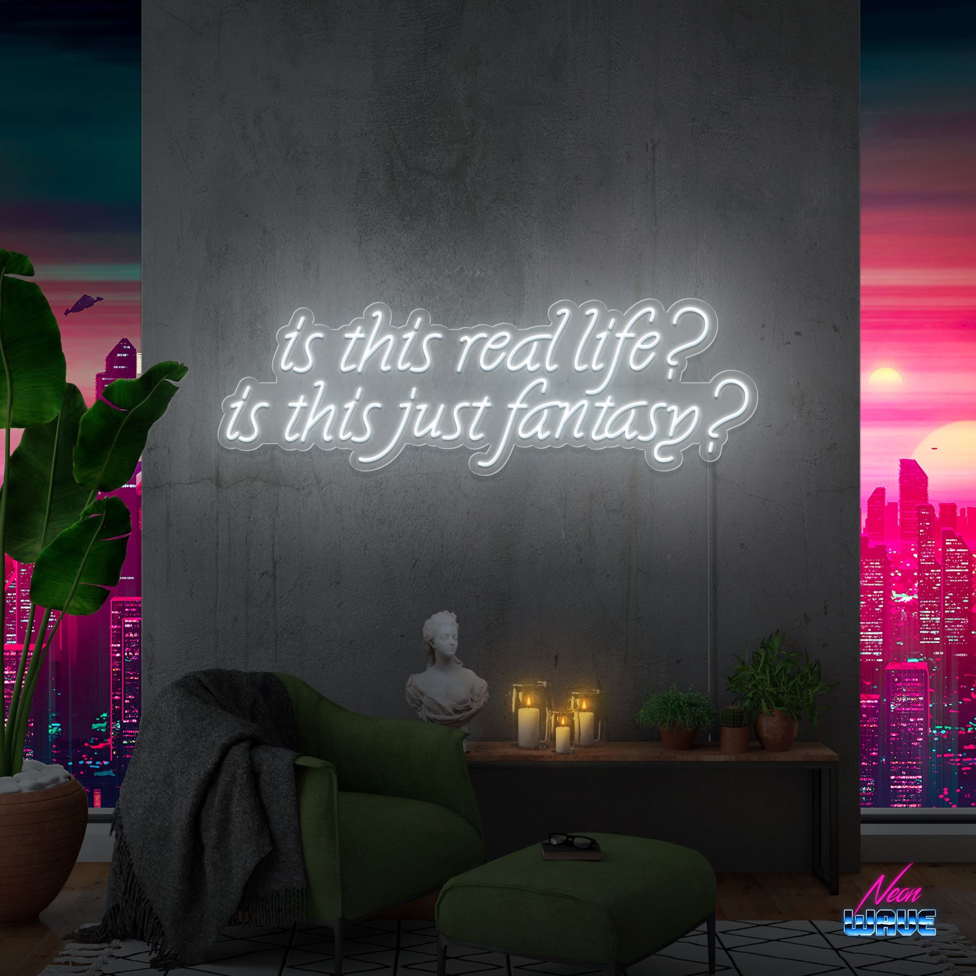 is this real life? is this just fantasy? Neon Sign NEON WAVE 80cm Kaltweiss 