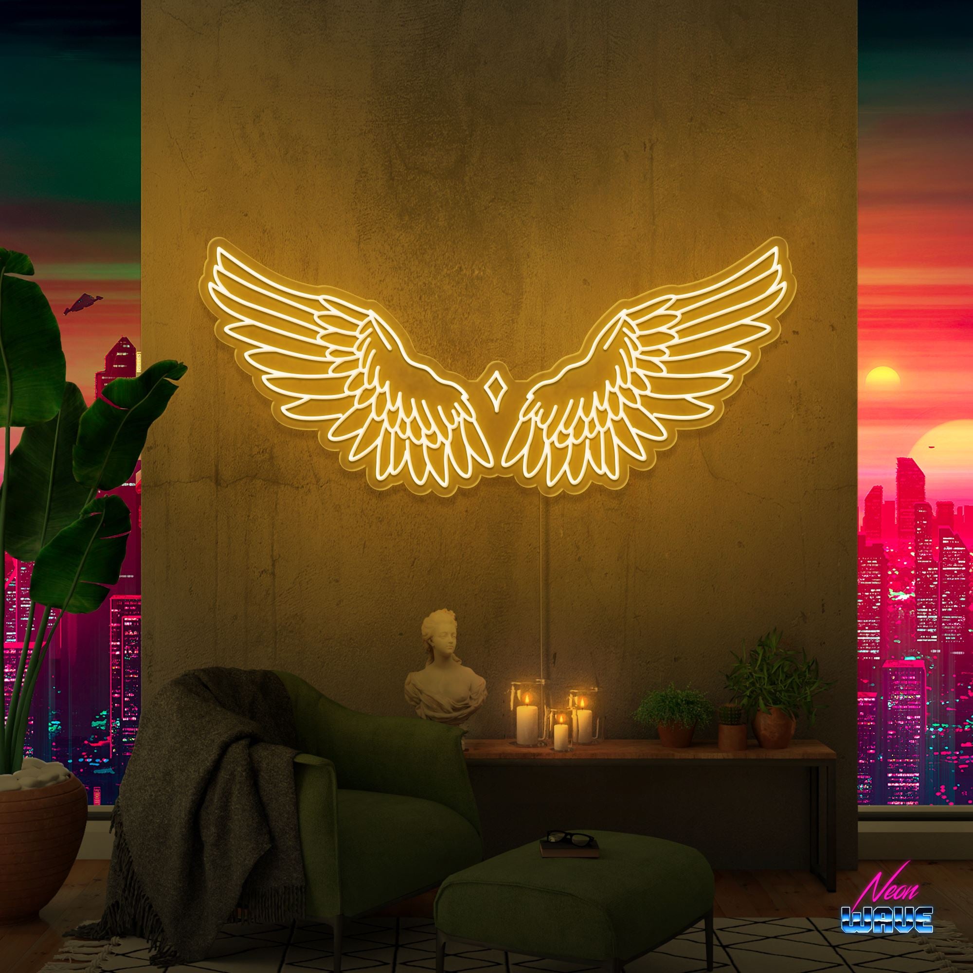 Wings Neon Sign Neonwave.ch 100 cm Gold 