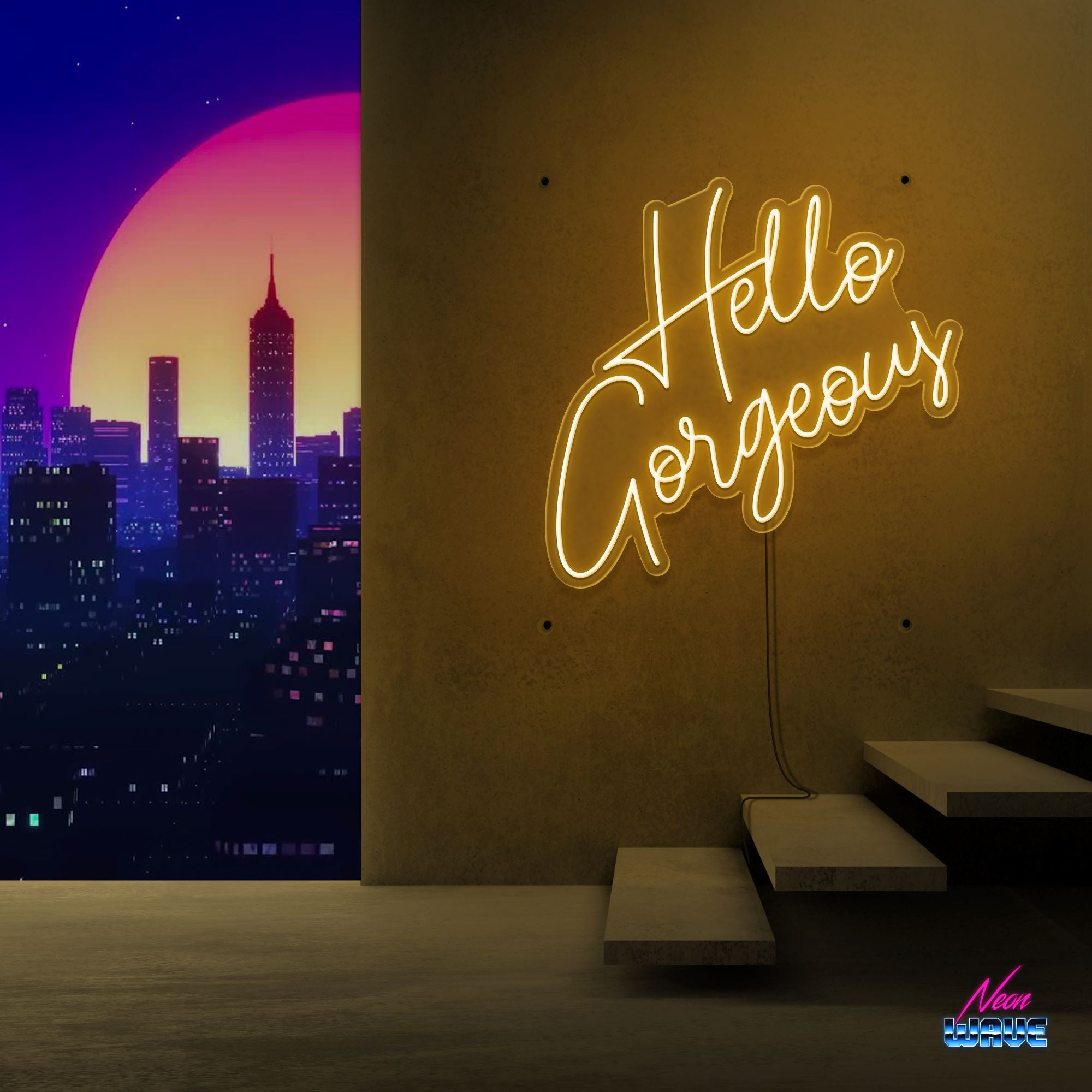 HELLO GORGEOUS Neon Sign Neonwave.ch 75cm Gold 