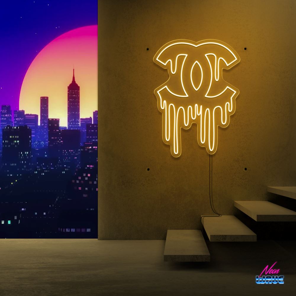 Liquid Chanel Neon Sign Neonwave.ch 50cm Gold 